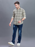 AXZON Beige & Olive Checked Casual Shirt for Men