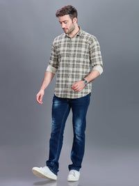 AXZON Beige & Olive Checked Casual Shirt for Men