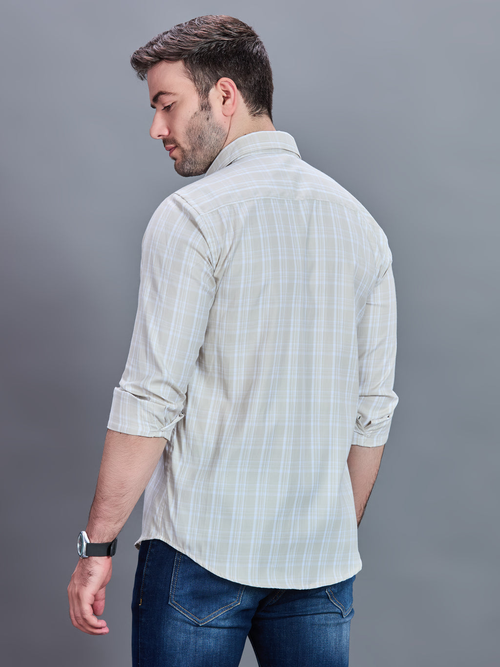 AXZON Off White Checked Casual Shirt for Men