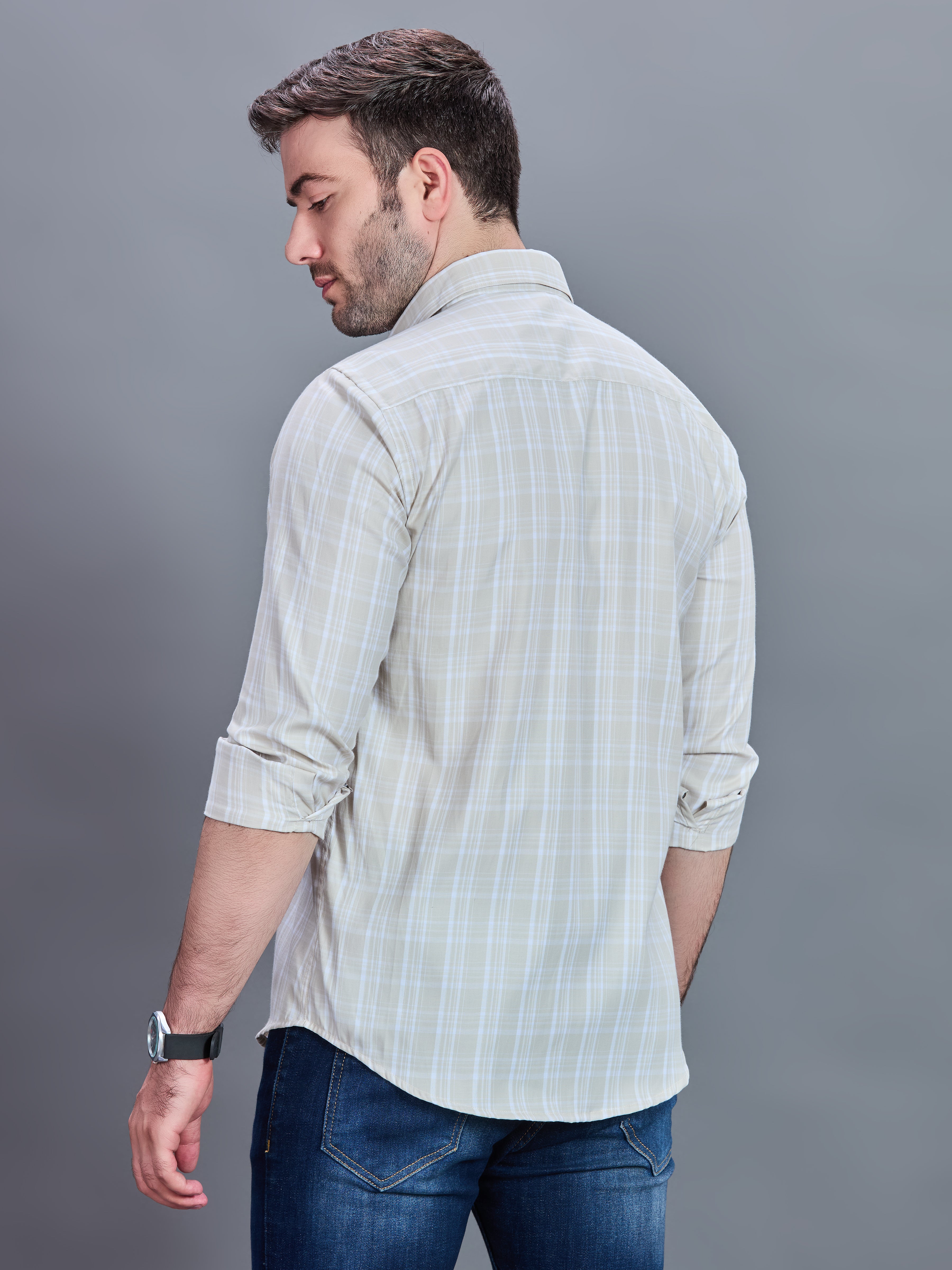 AXZON Off White Checked Casual Shirt for Men