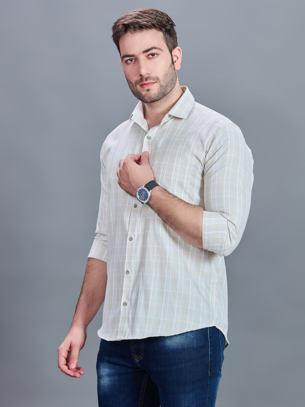 AXZON Off White Checked Casual Shirt for Men