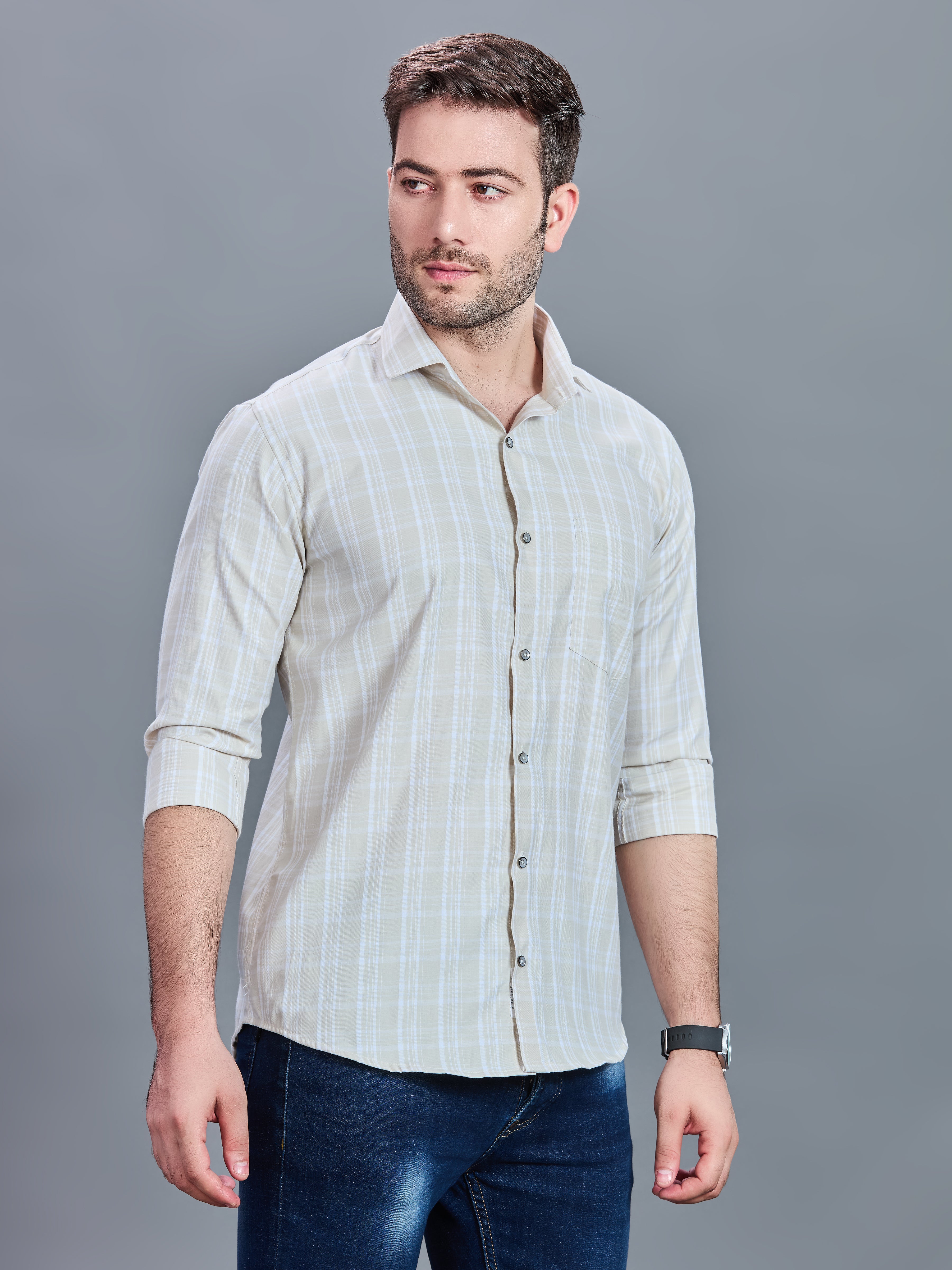 AXZON Off White Checked Casual Shirt for Men