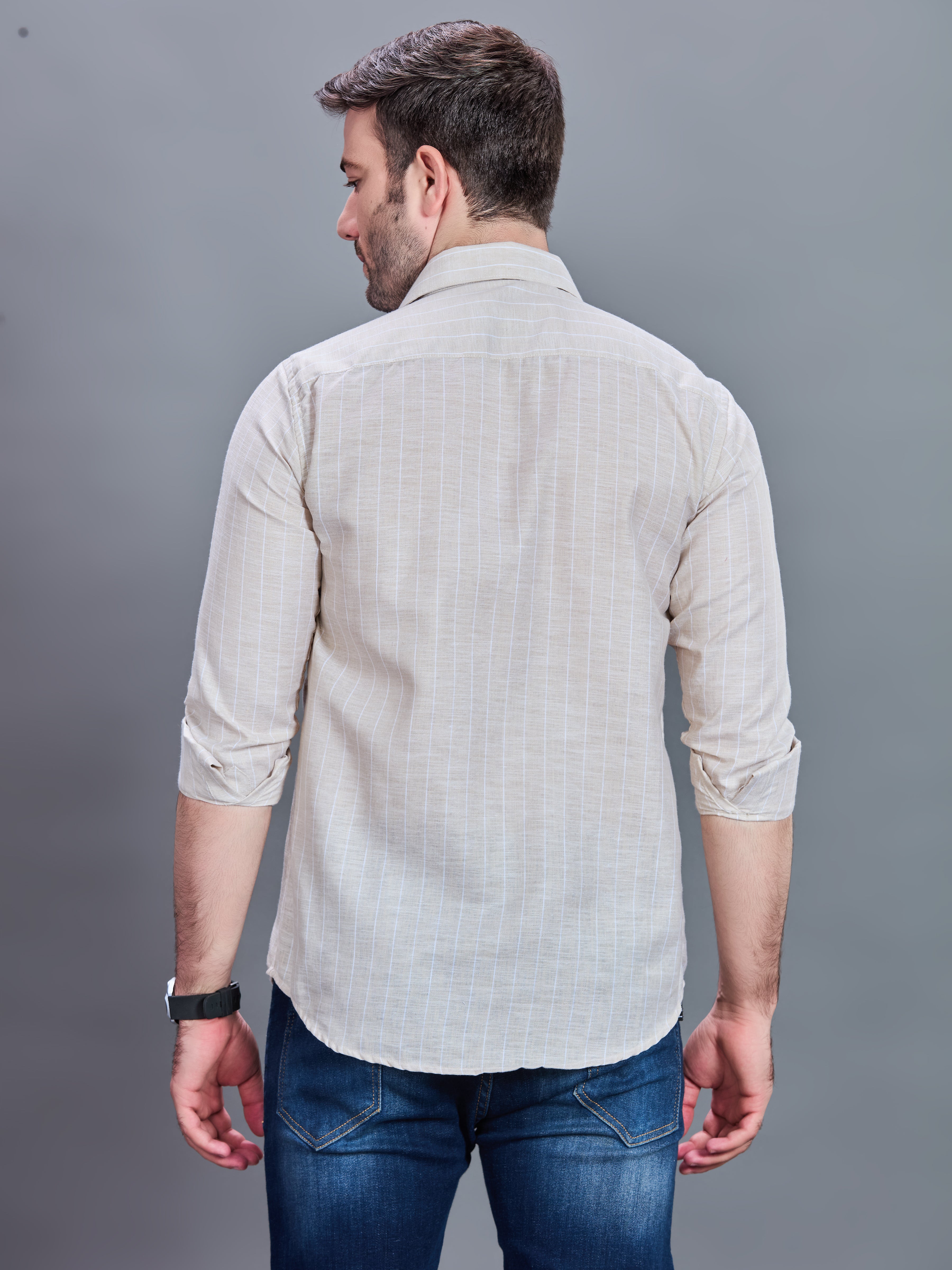 AXZON Off White Checked Slim Fit Casual Shirt for Men