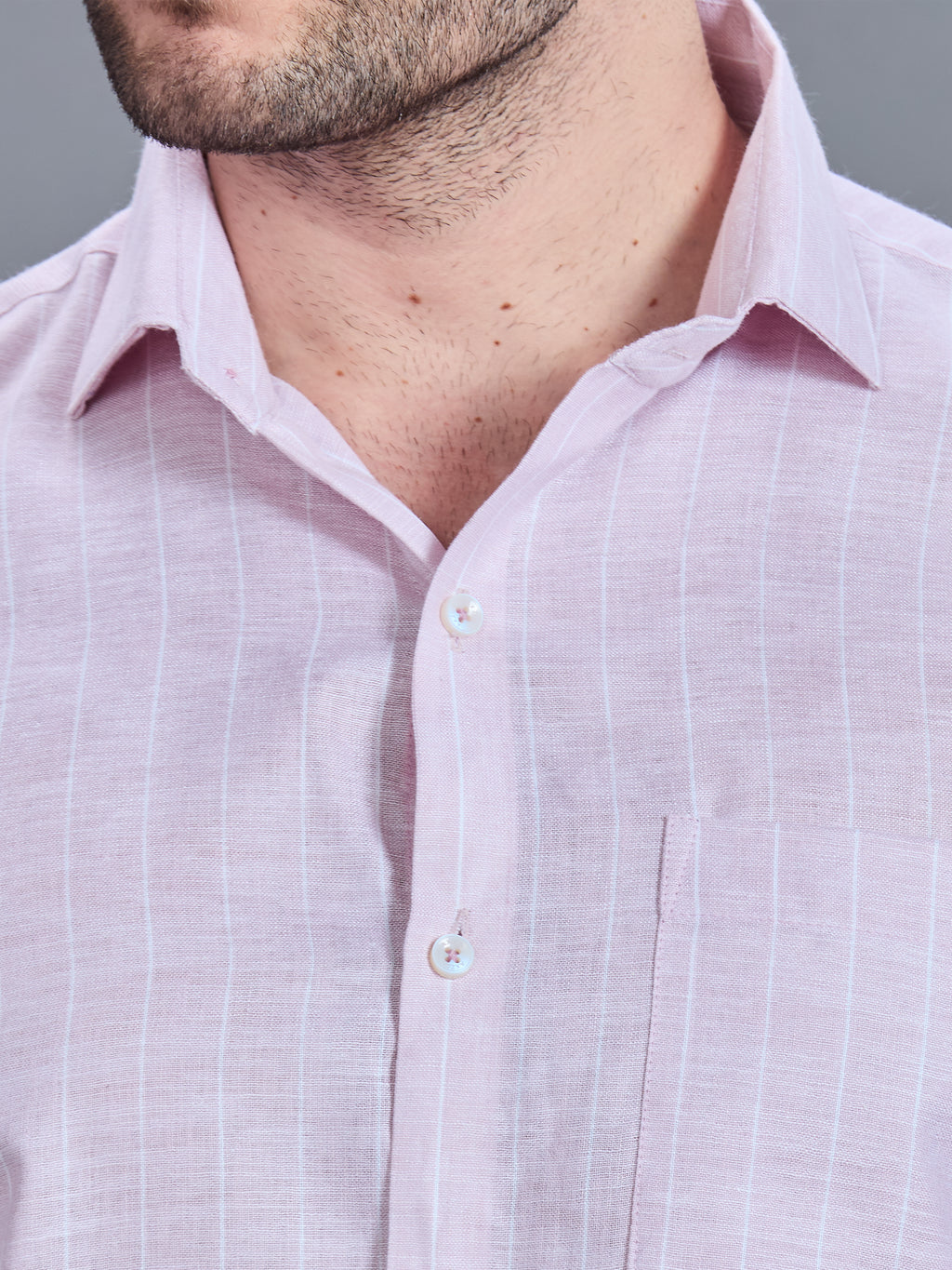 AXZON Light Pink Linen Slim Fit Shirt for Men