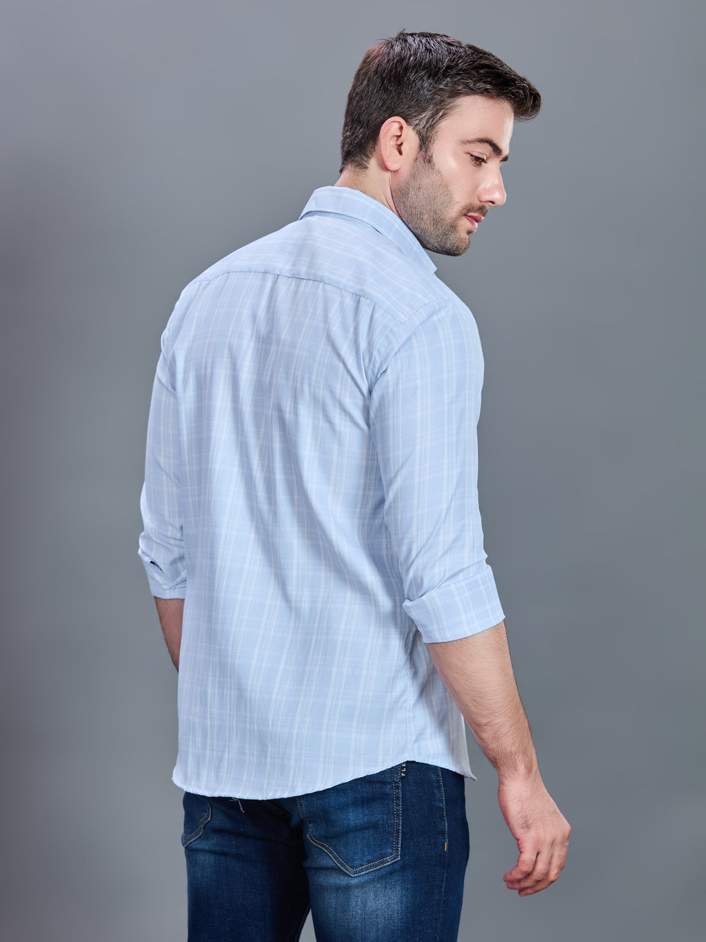 AXZON Sky Blue Checked Casual Shirt for Men