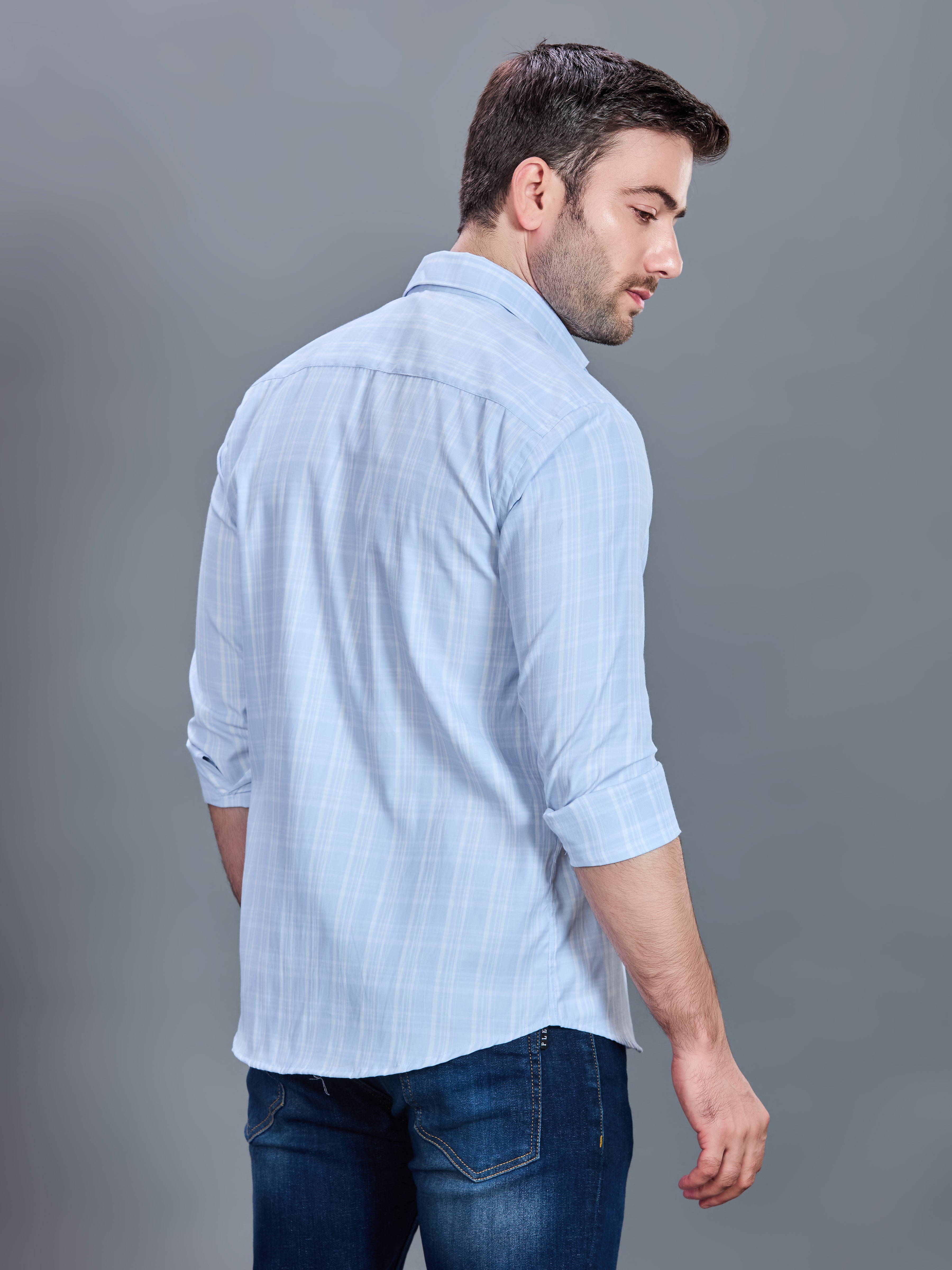 AXZON Sky Blue Checked Casual Shirt for Men