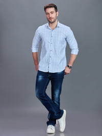 AXZON Sky Blue Checked Casual Shirt for Men