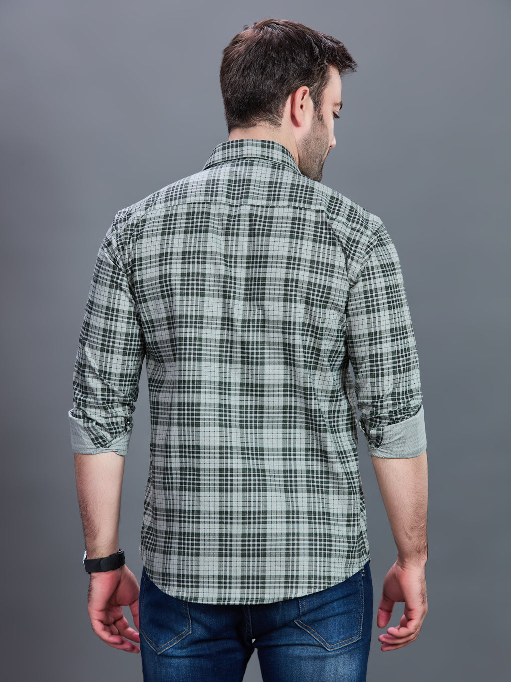 AXZON Green Checked Casual Shirt for Men