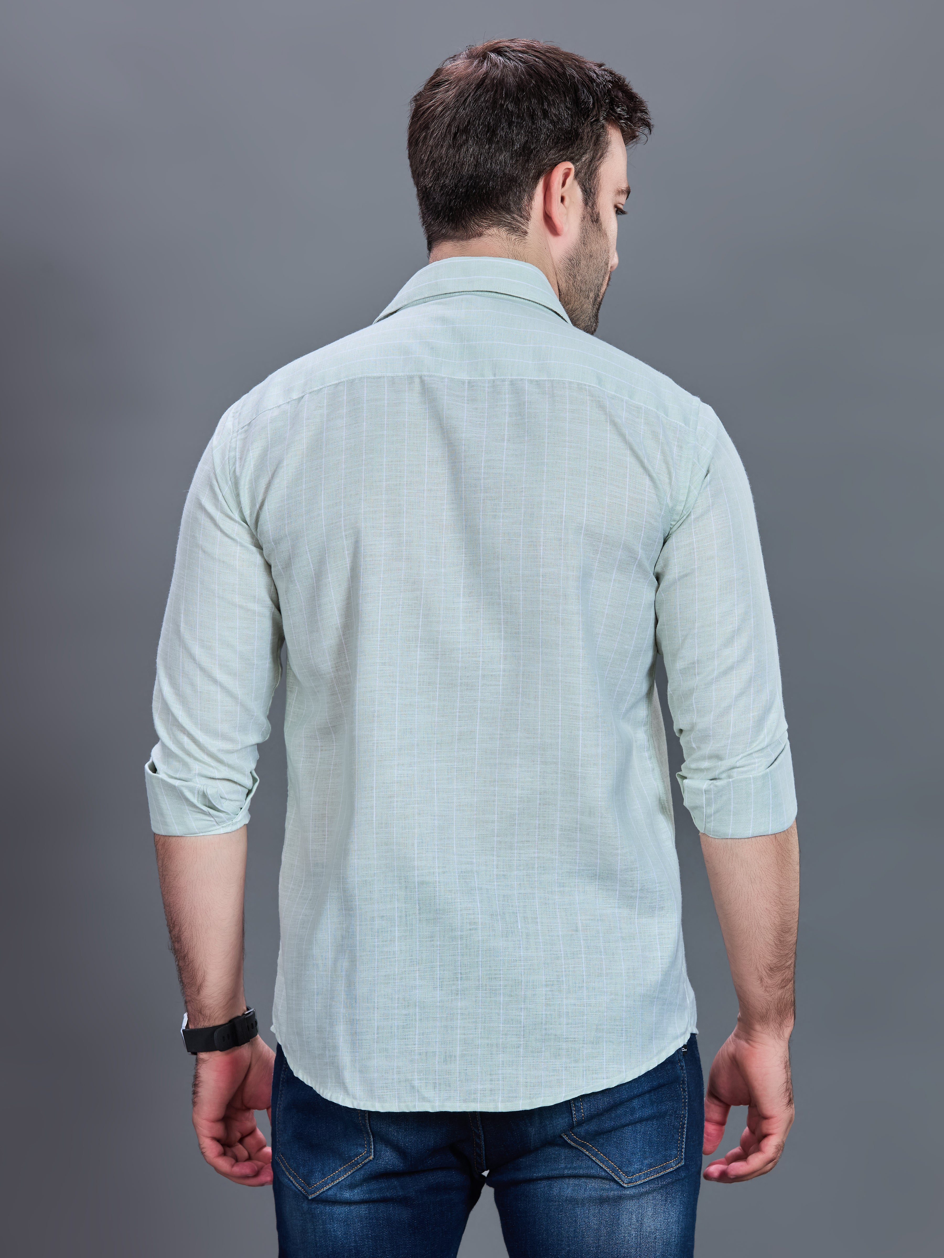 AXZON Mint Green Linen Shirt for Men