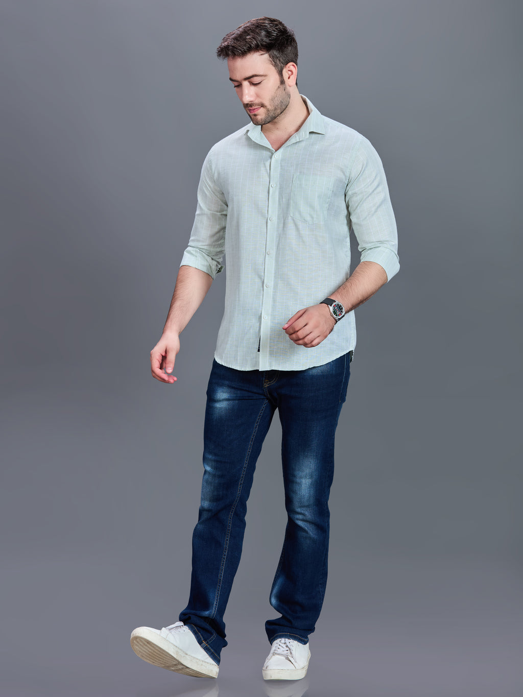 AXZON Mint Green Linen Shirt for Men