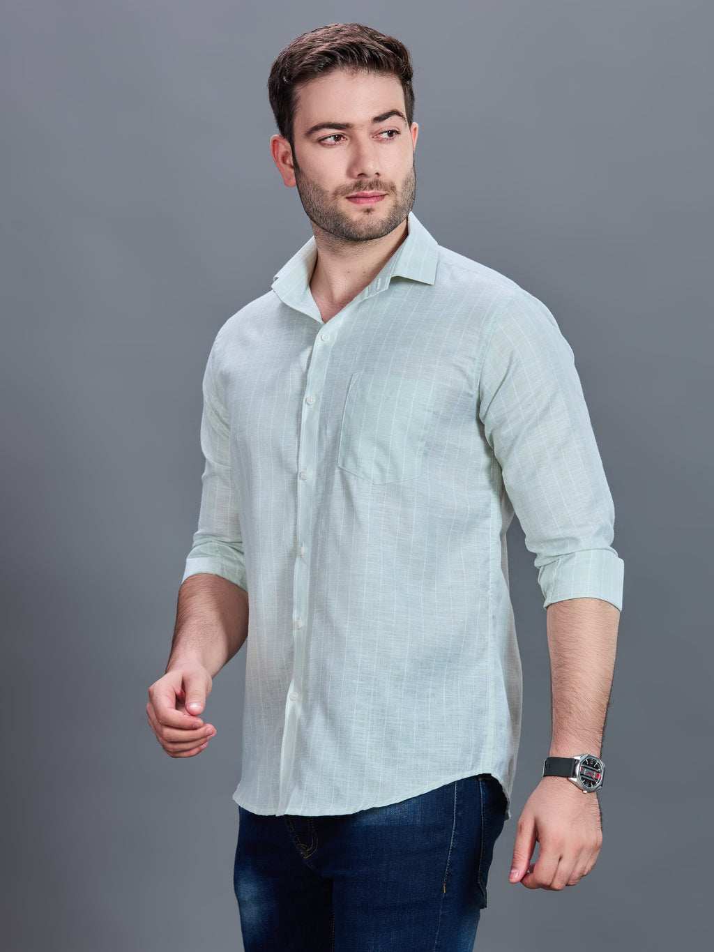 AXZON Mint Green Linen Shirt for Men