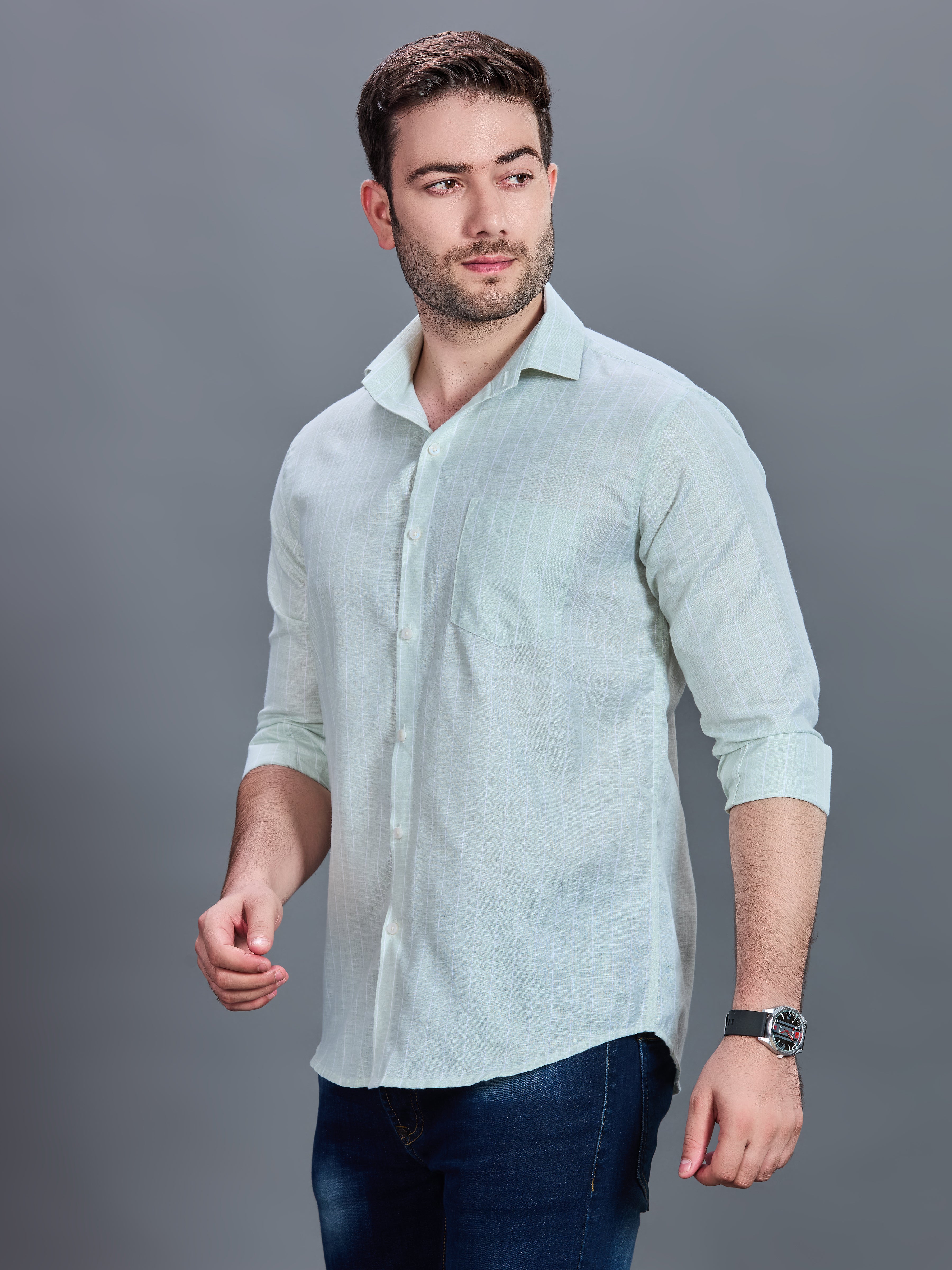 AXZON Mint Green Linen Shirt for Men