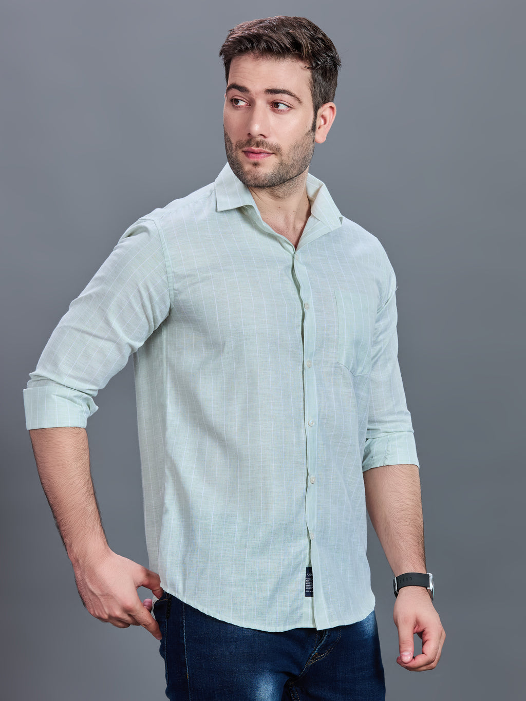 AXZON Mint Green Linen Shirt for Men