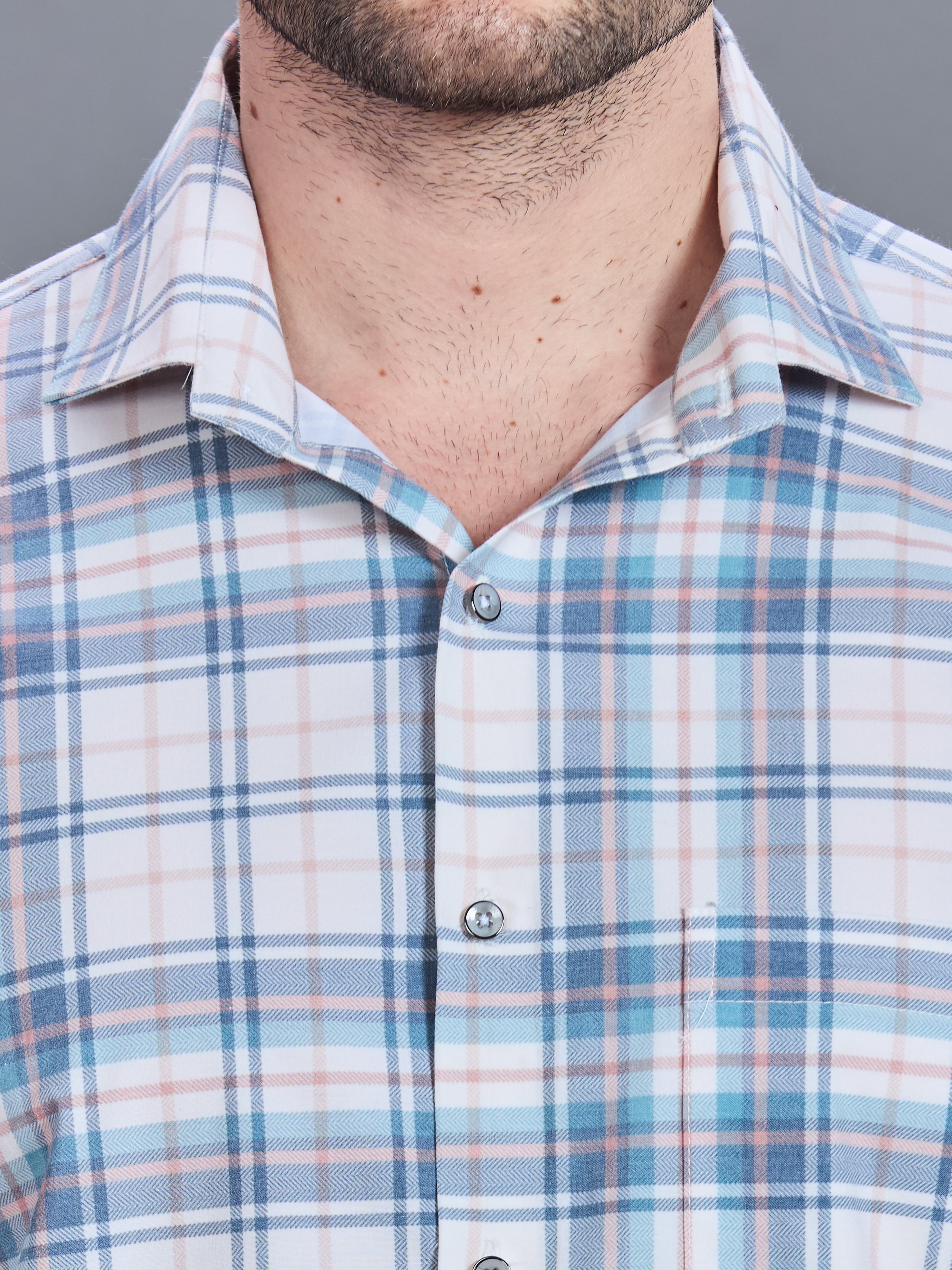 AXZON White & Sky Blue Checked Casual Shirt for Men