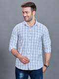 AXZON White & Light Blue Checked Casual Shirt for Men