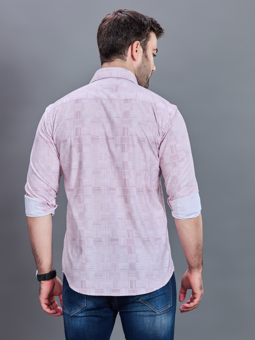 AXZON Pink Geometric Printed Casual Shirt for Men