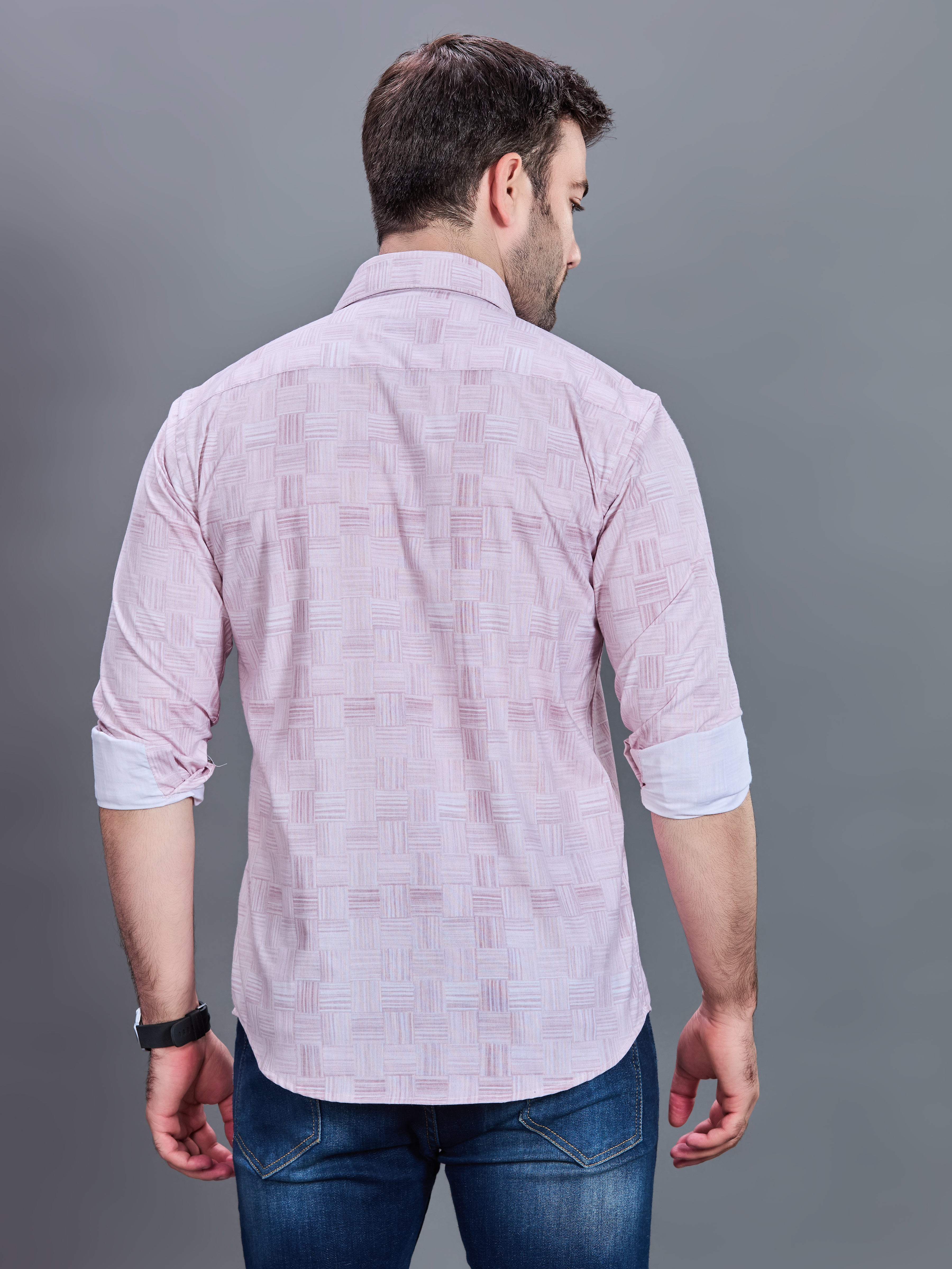 AXZON Pink Geometric Printed Casual Shirt for Men