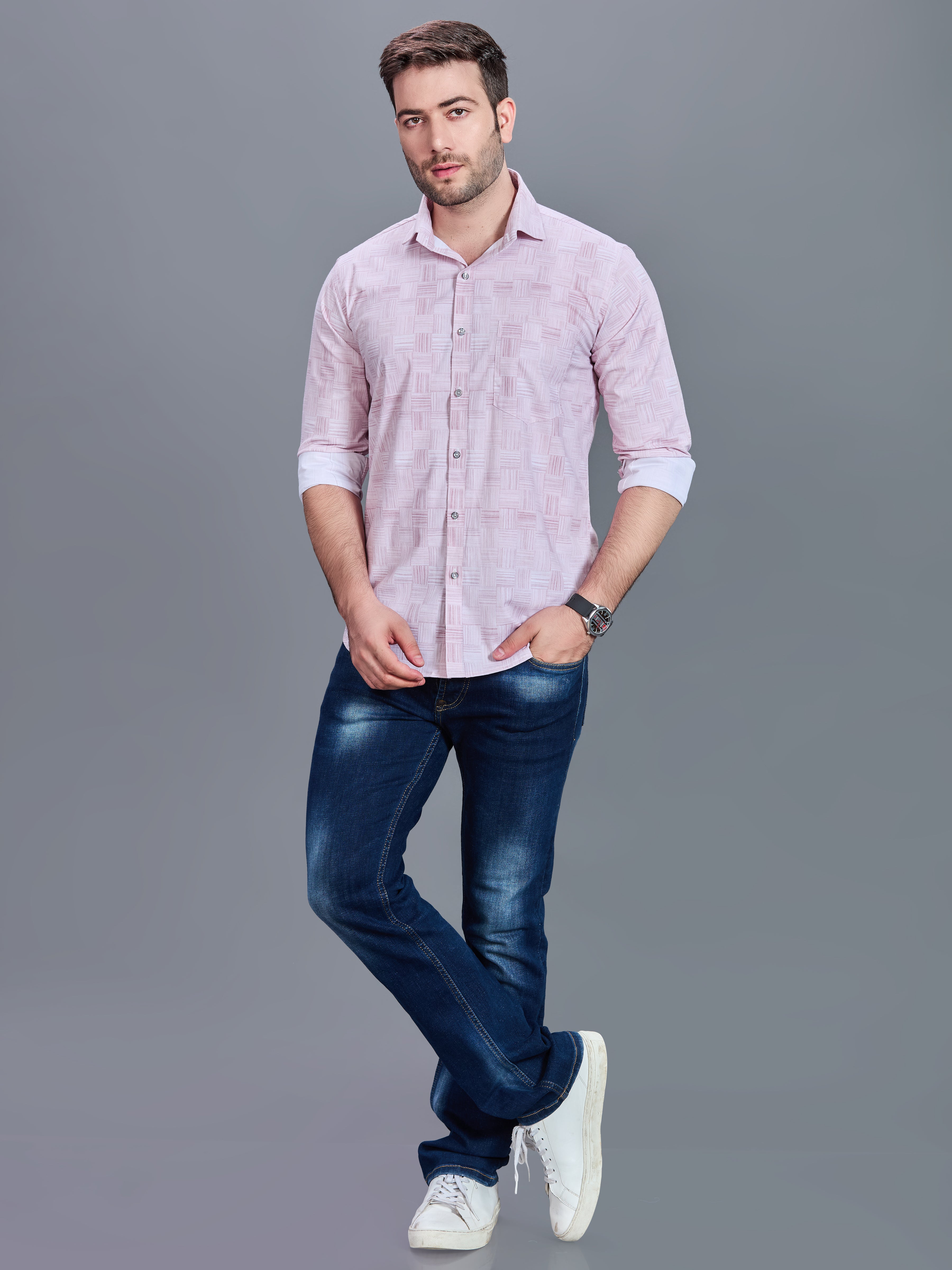 AXZON Pink Geometric Printed Casual Shirt for Men