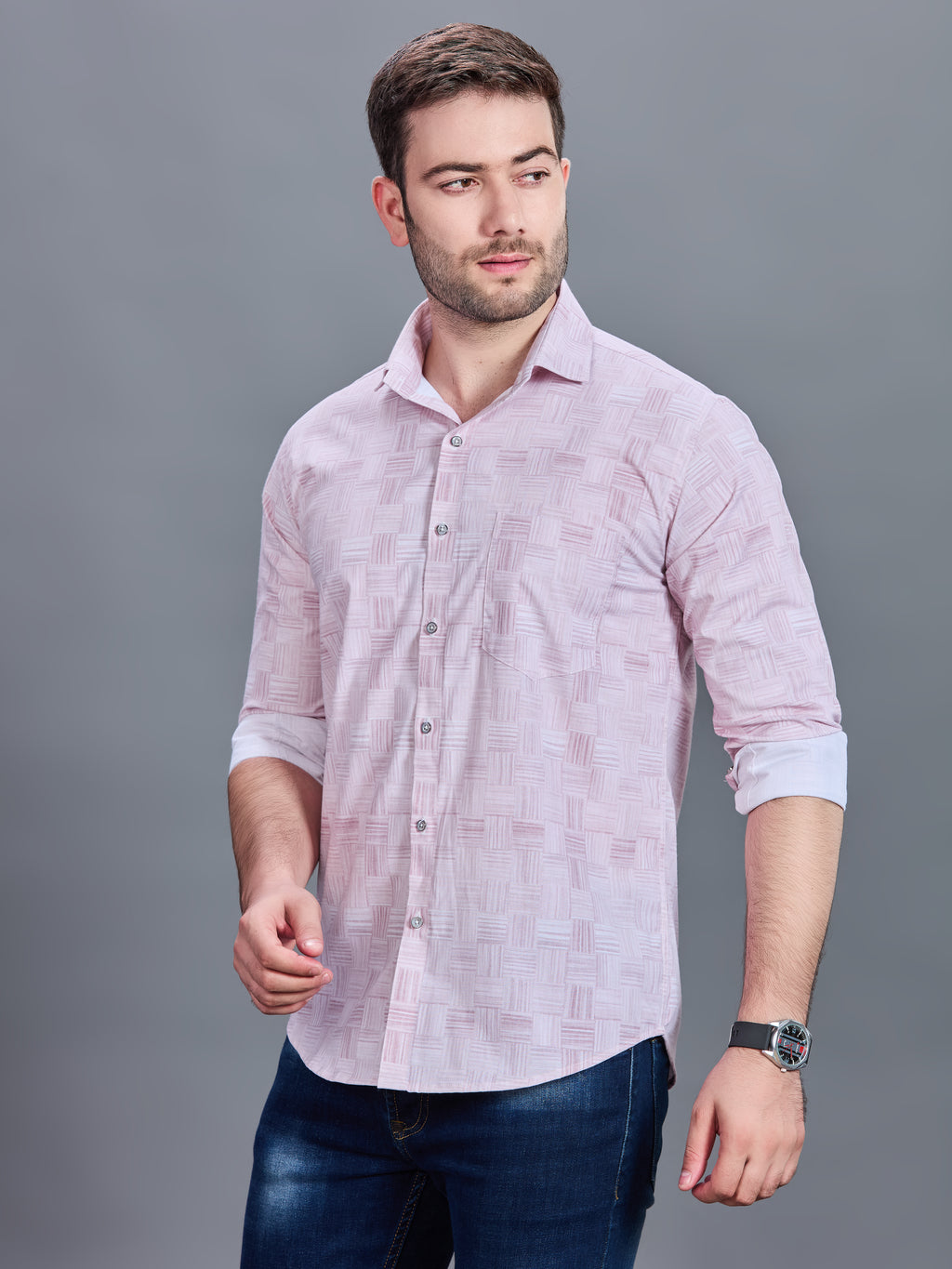 AXZON Pink Geometric Printed Casual Shirt for Men