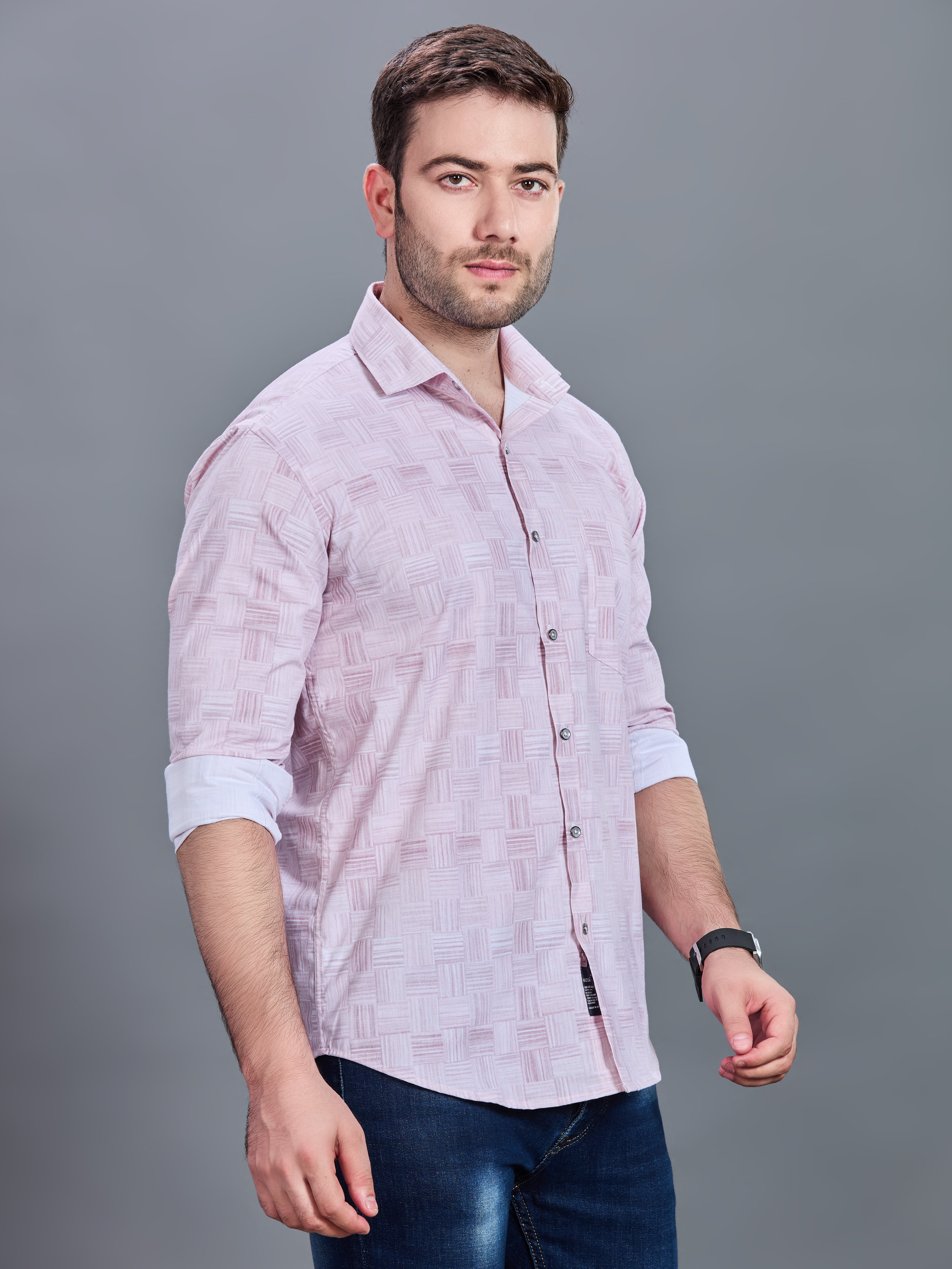 AXZON Pink Geometric Printed Casual Shirt for Men