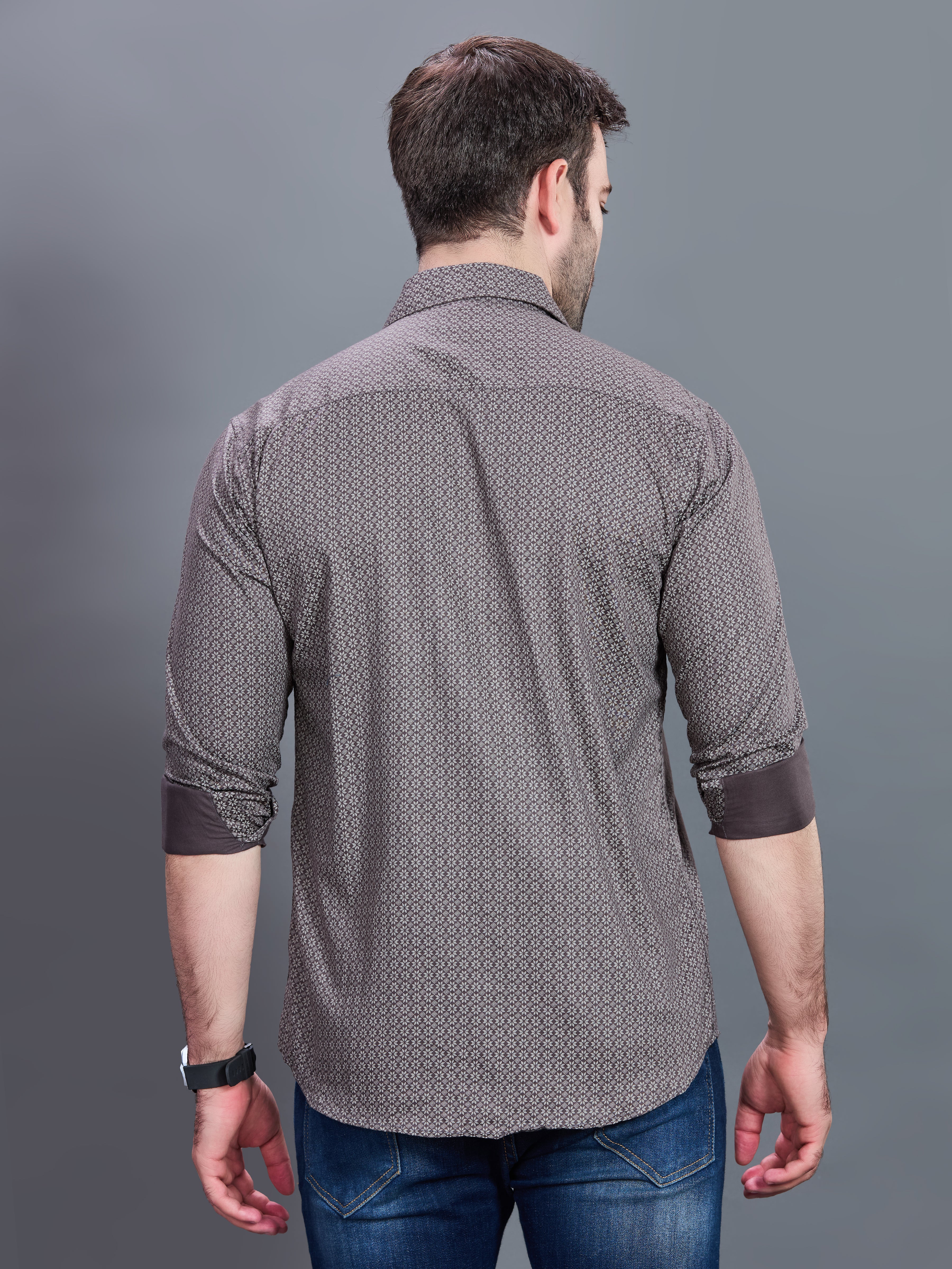 AXZON Brown Floral Printed Casual Shirt for Men