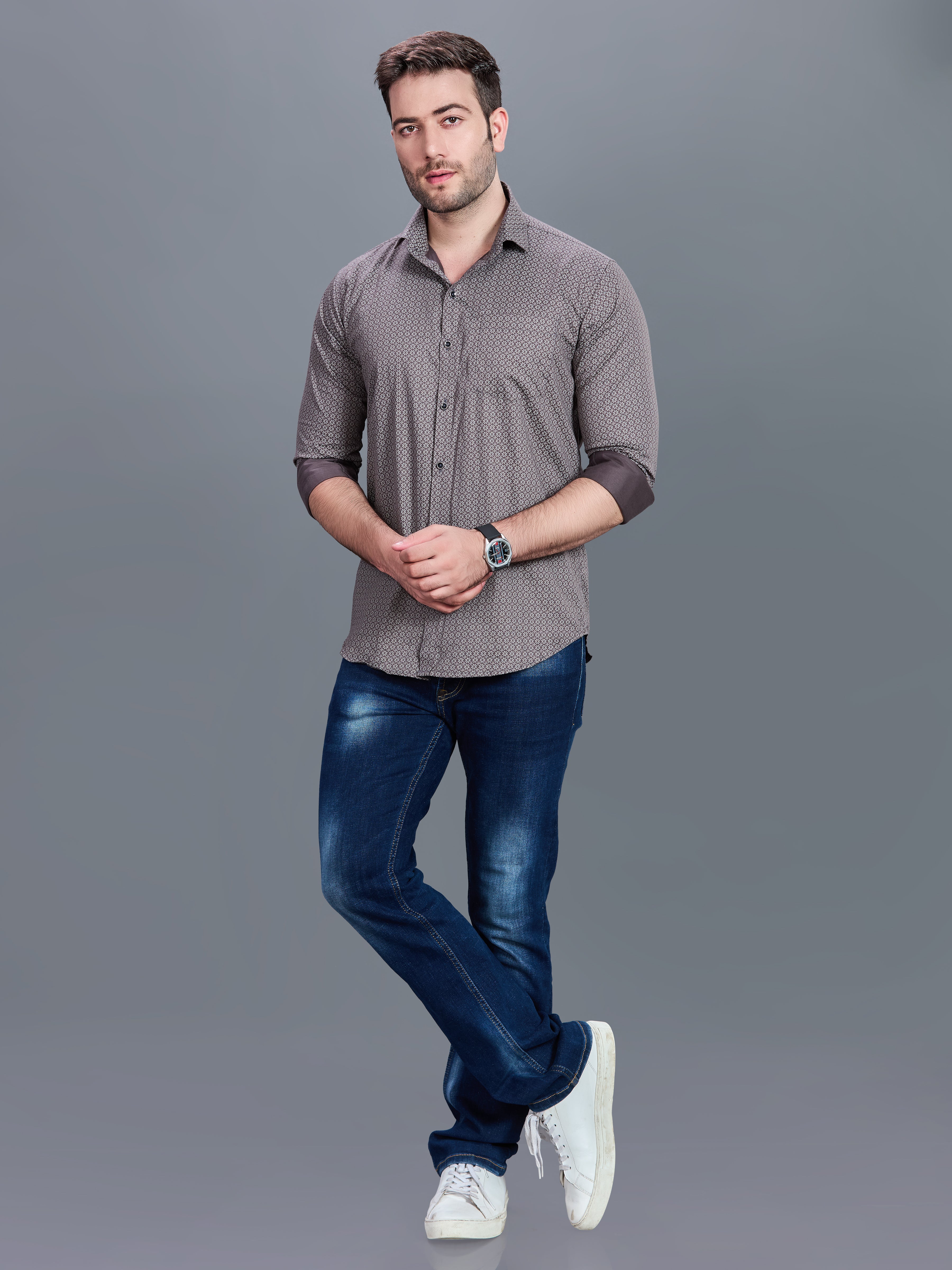 AXZON Brown Floral Printed Casual Shirt for Men