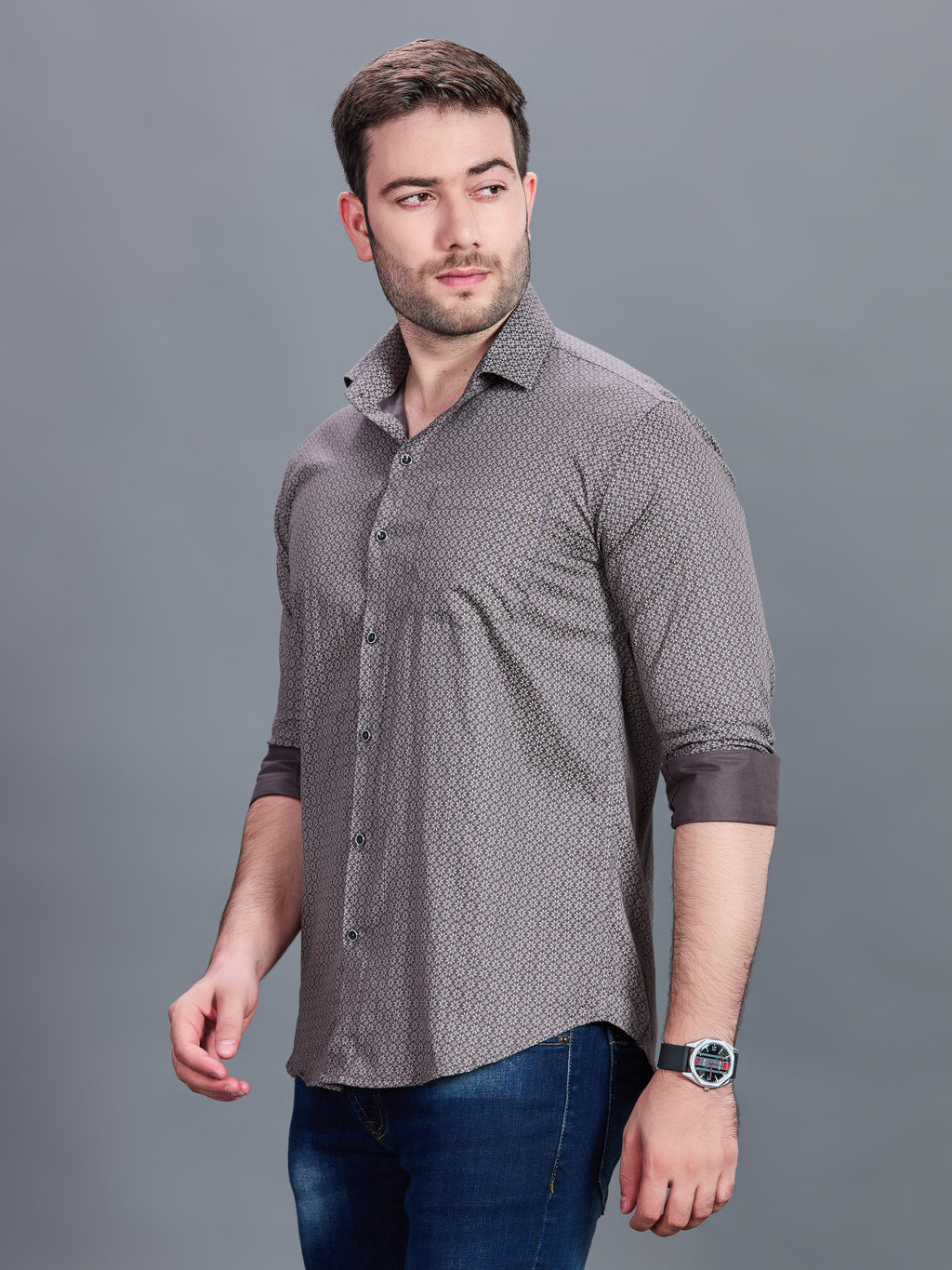 AXZON Brown Floral Printed Casual Shirt for Men