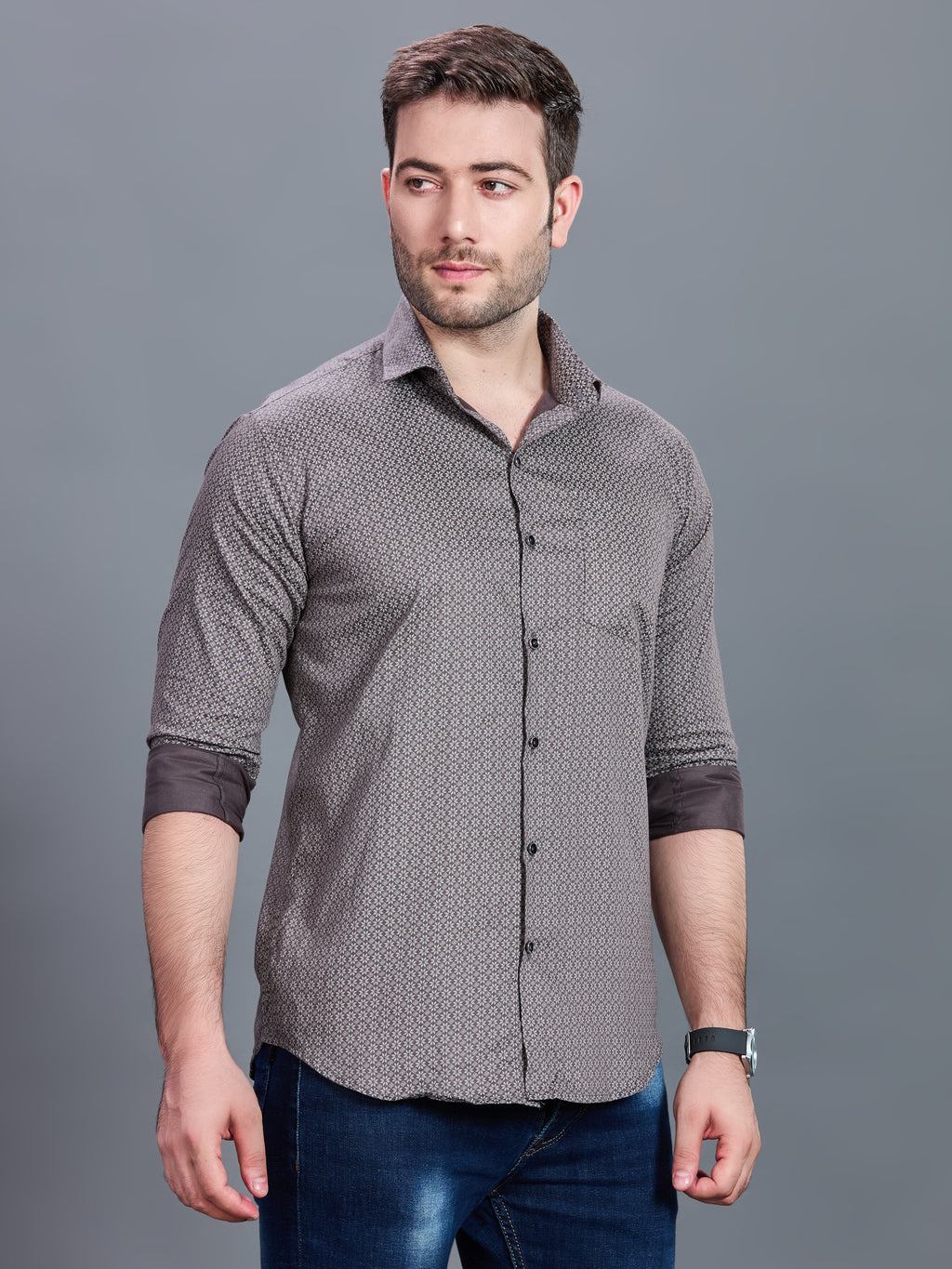 AXZON Brown Floral Printed Casual Shirt for Men