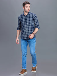 AXZON Navy Blue Checked Casual Shirt for Men