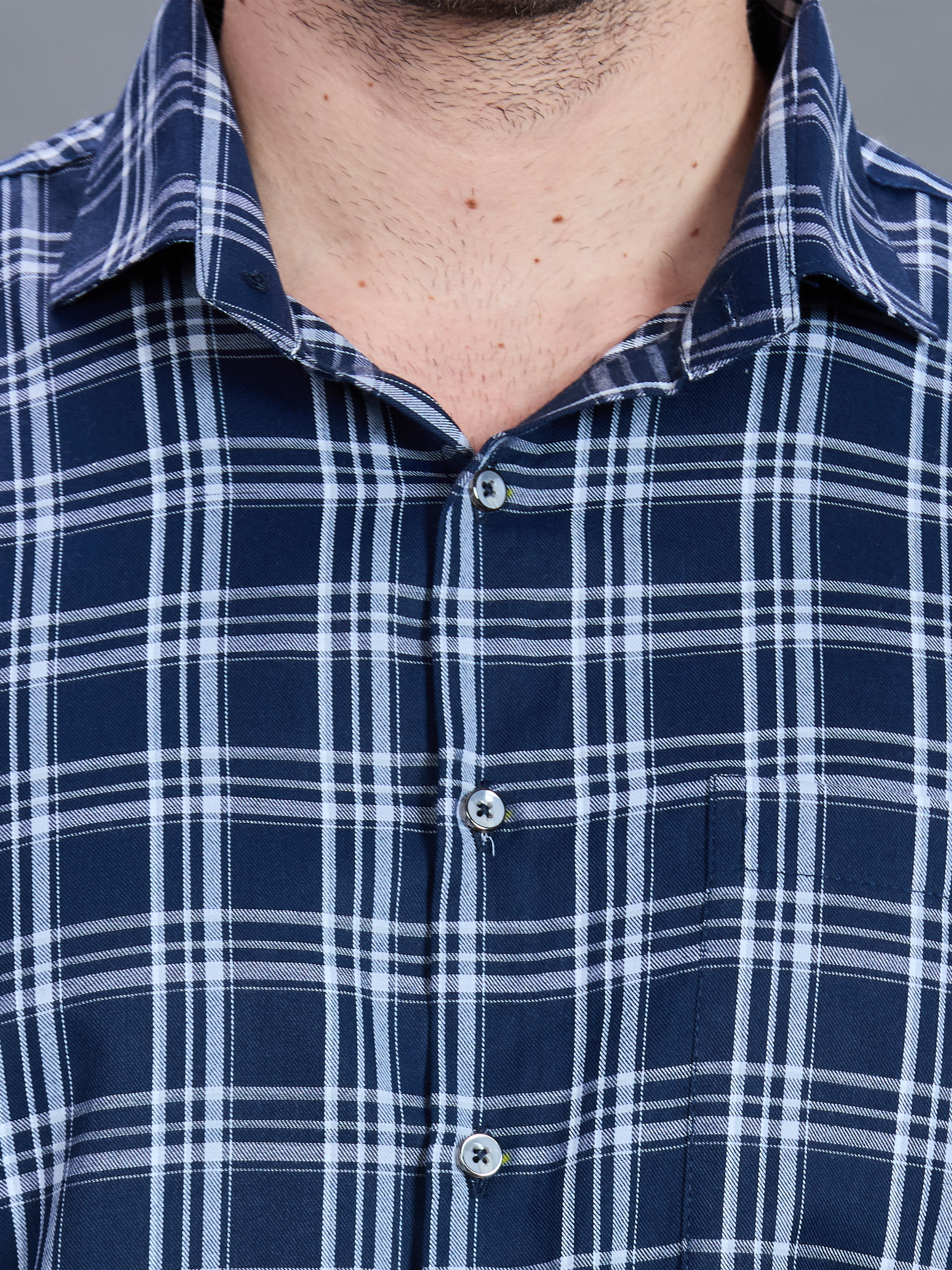 AXZON Navy Blue Checked Casual Shirt for Men
