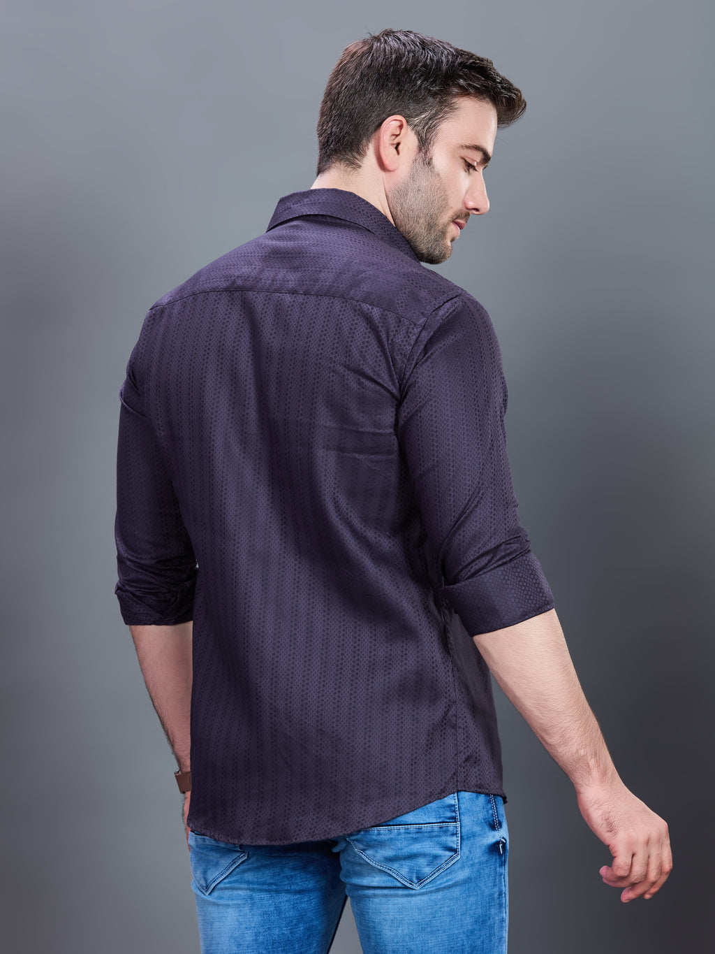 AXZON Charcoal Grey Textured Printed Shirt for Men