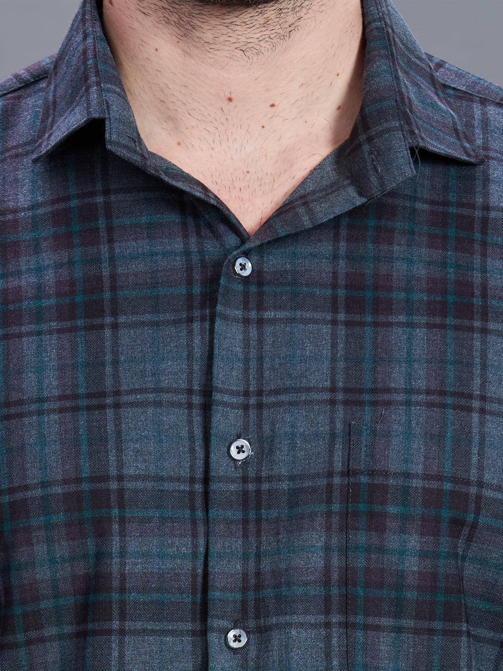 AXZON Charcoal Grey & Teal Checked Casual Shirt for Men