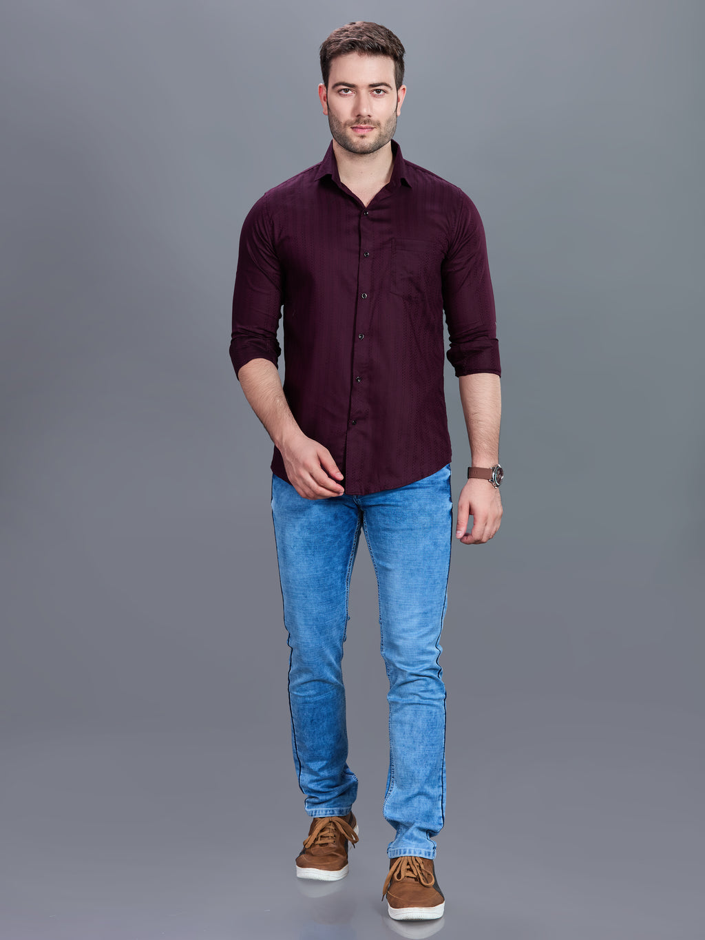 AXZON Maroon Textured Printed Shirt for Men