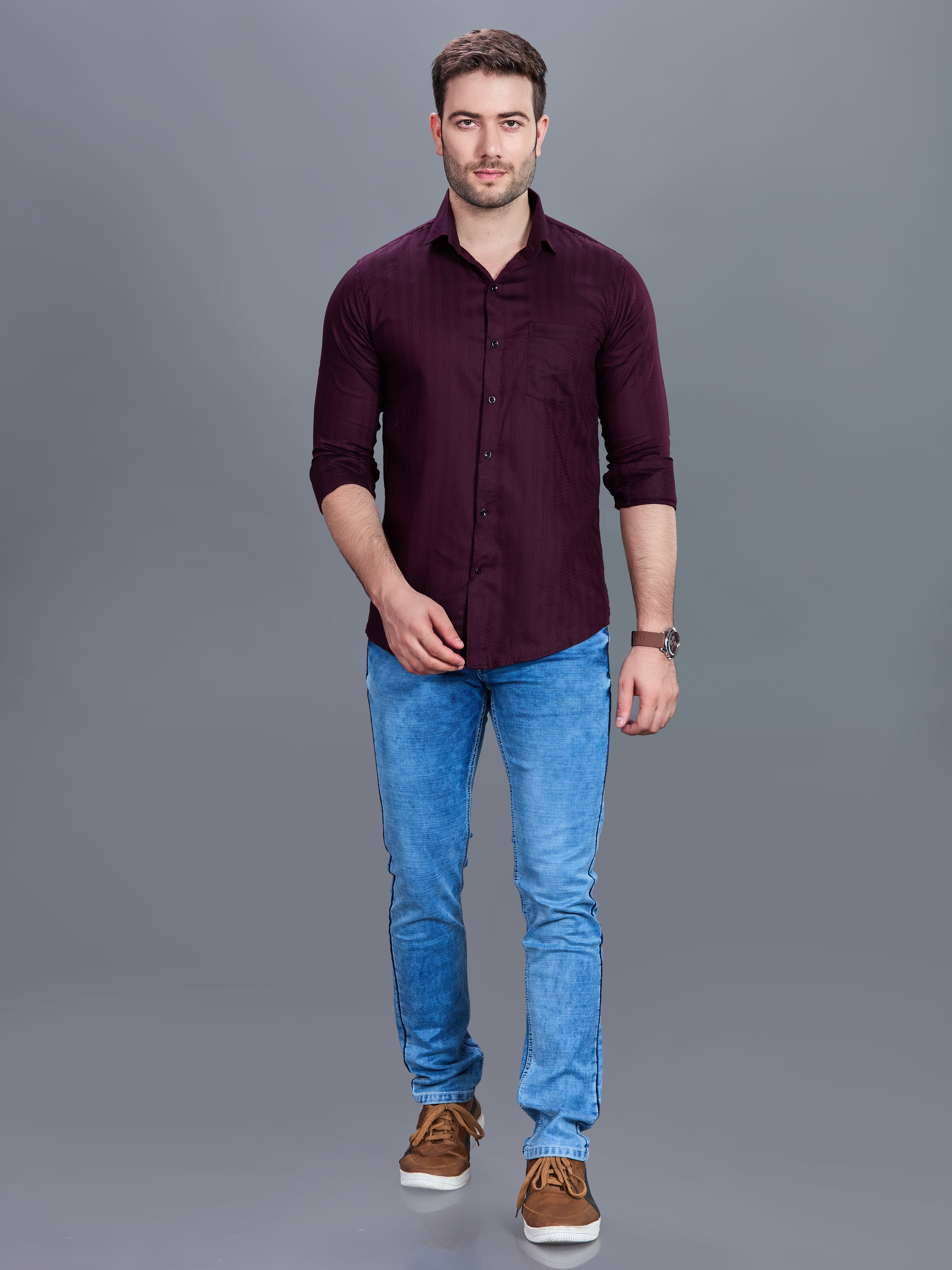 AXZON Maroon Textured Printed Shirt for Men