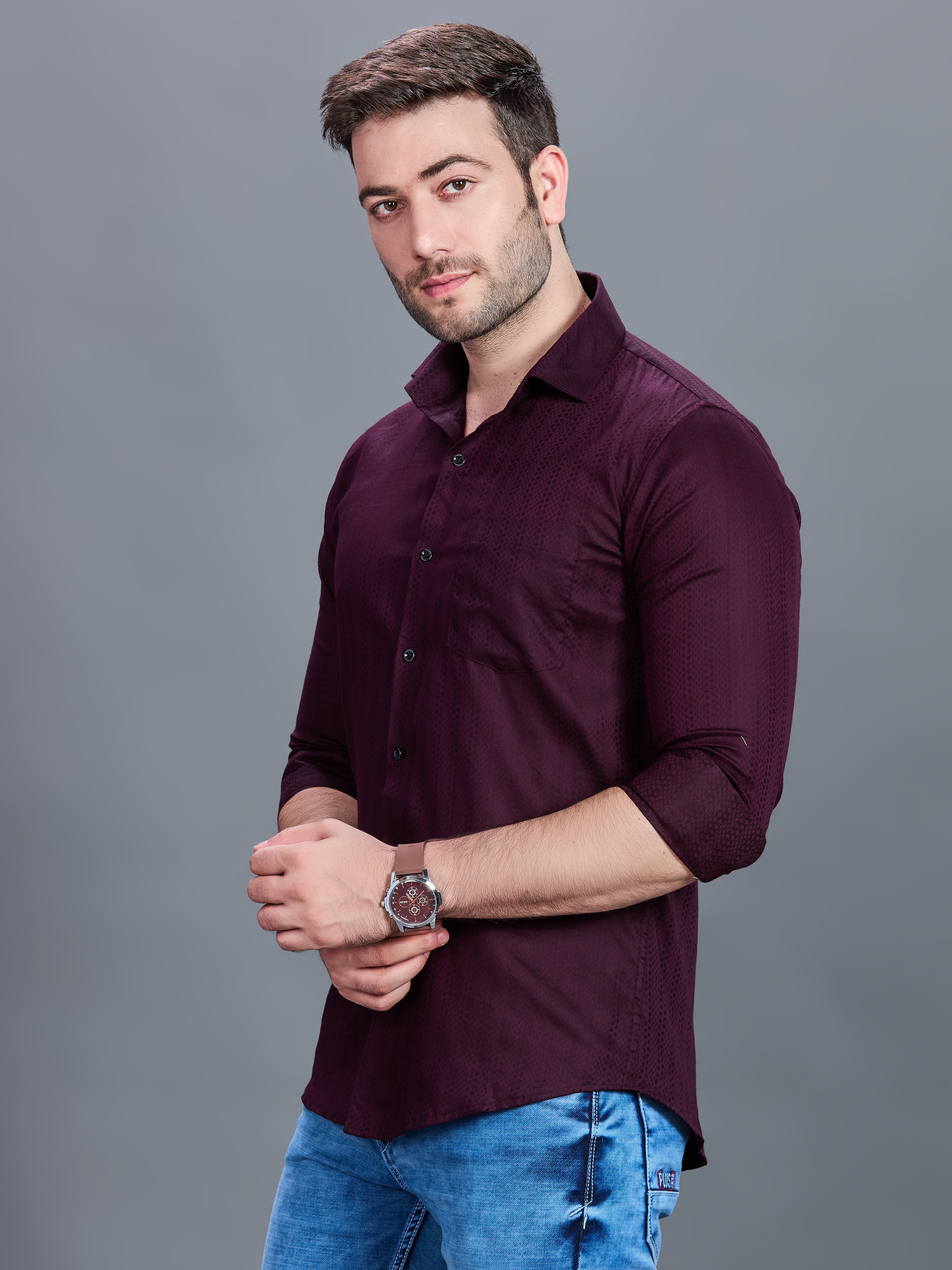 AXZON Maroon Textured Printed Shirt for Men