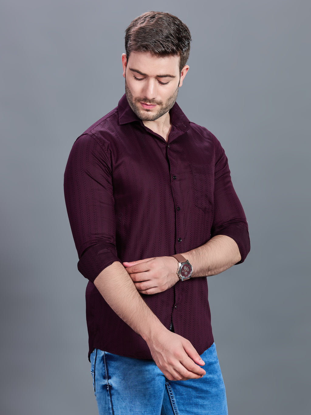 AXZON Maroon Textured Printed Shirt for Men