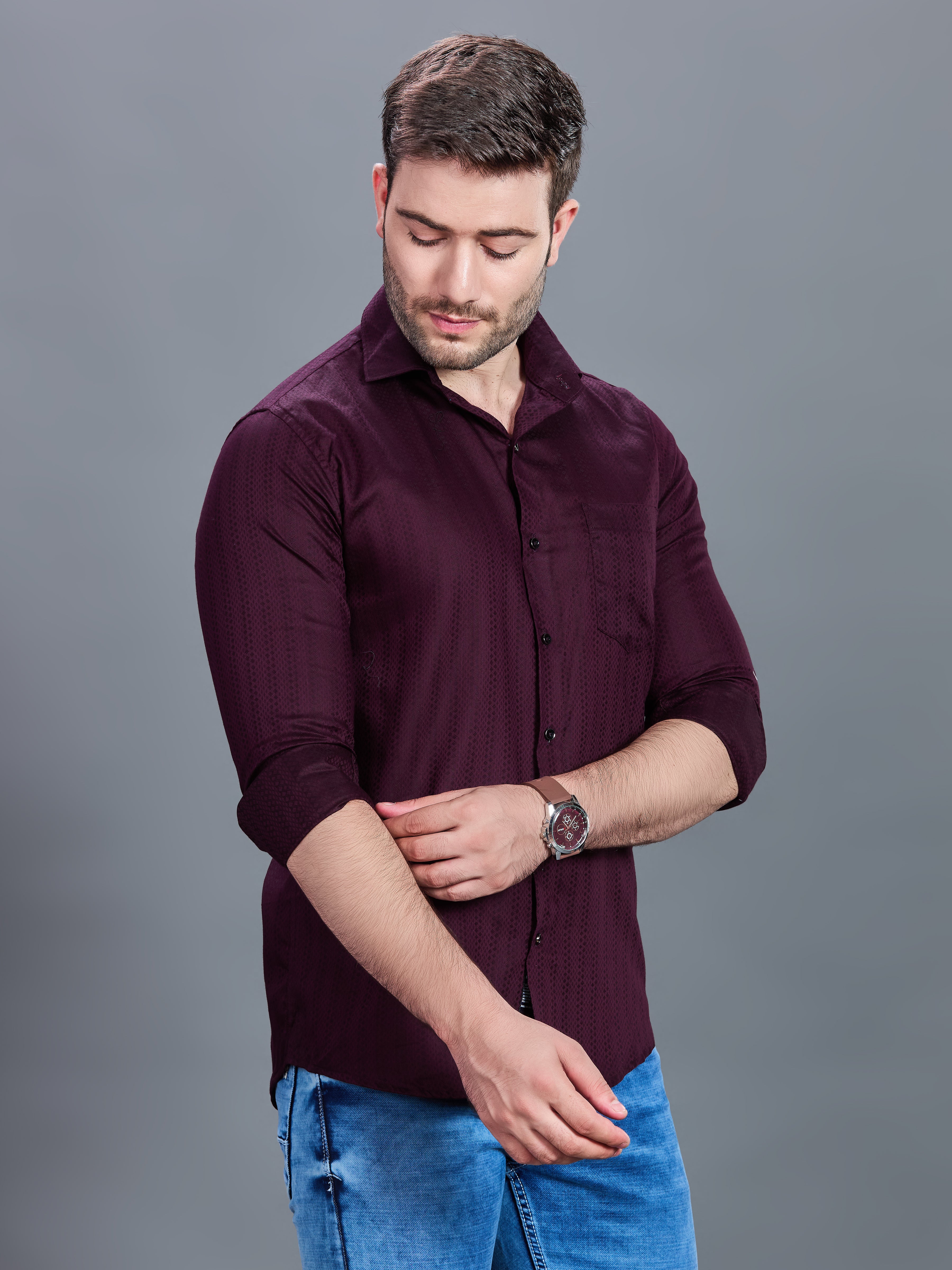 AXZON Maroon Textured Printed Shirt for Men