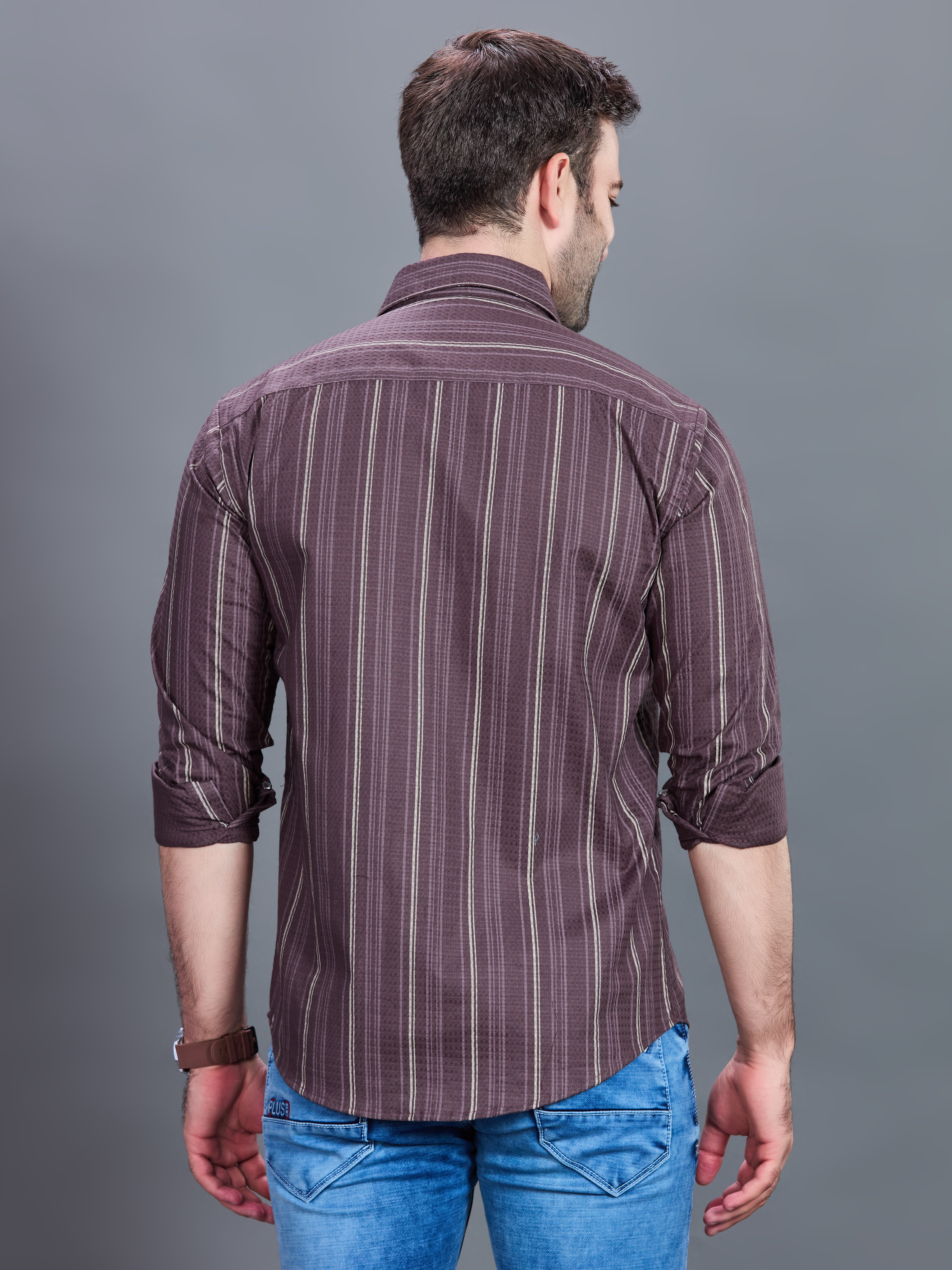 AXZON Brown Striped Formal Shirt for Men