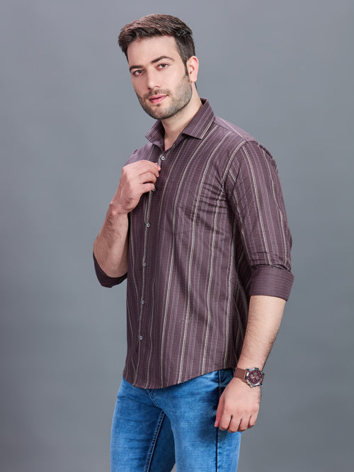 AXZON Brown Striped Formal Shirt for Men