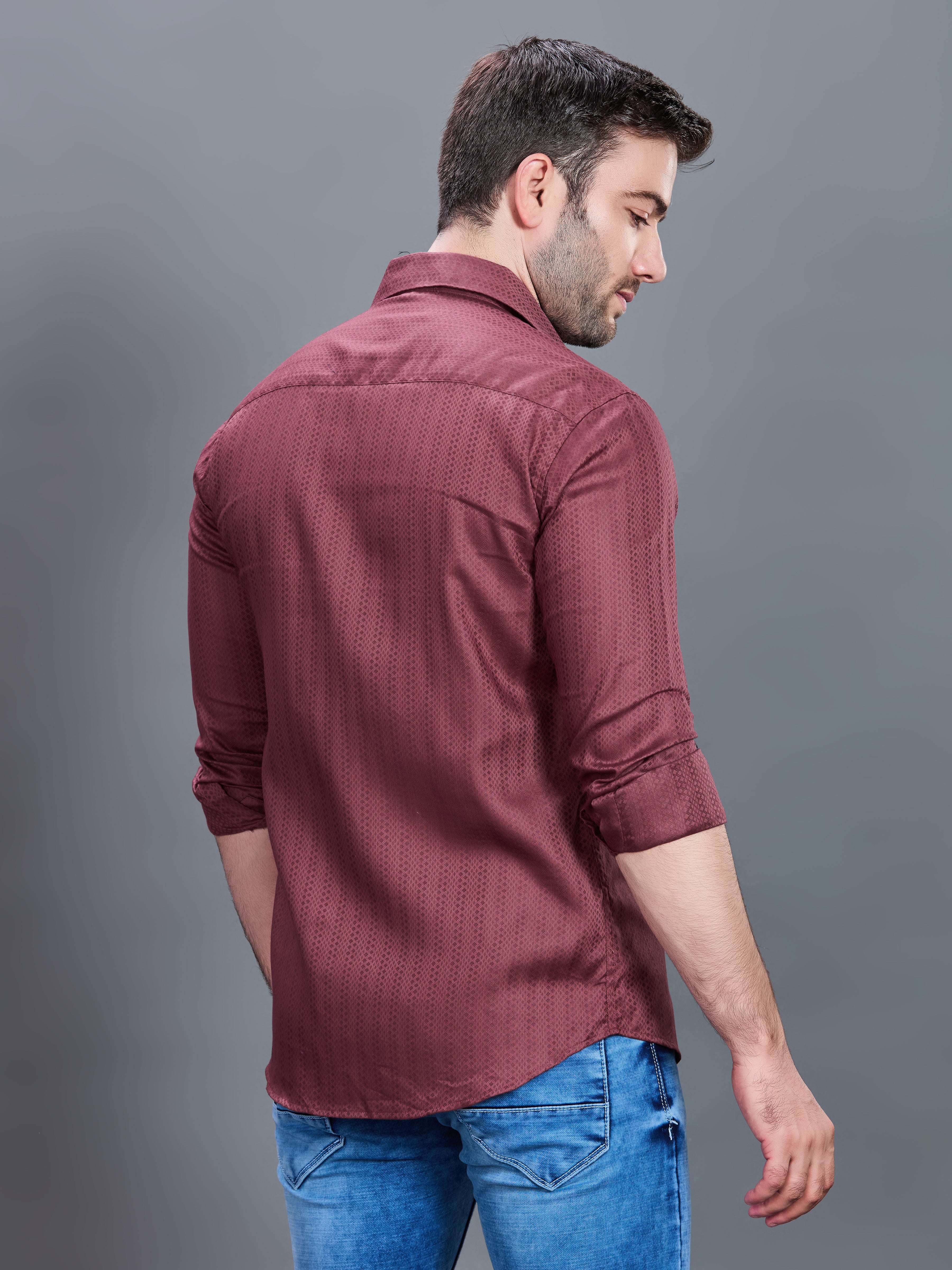 AXZON Wine Textured Printed Shirt for Men