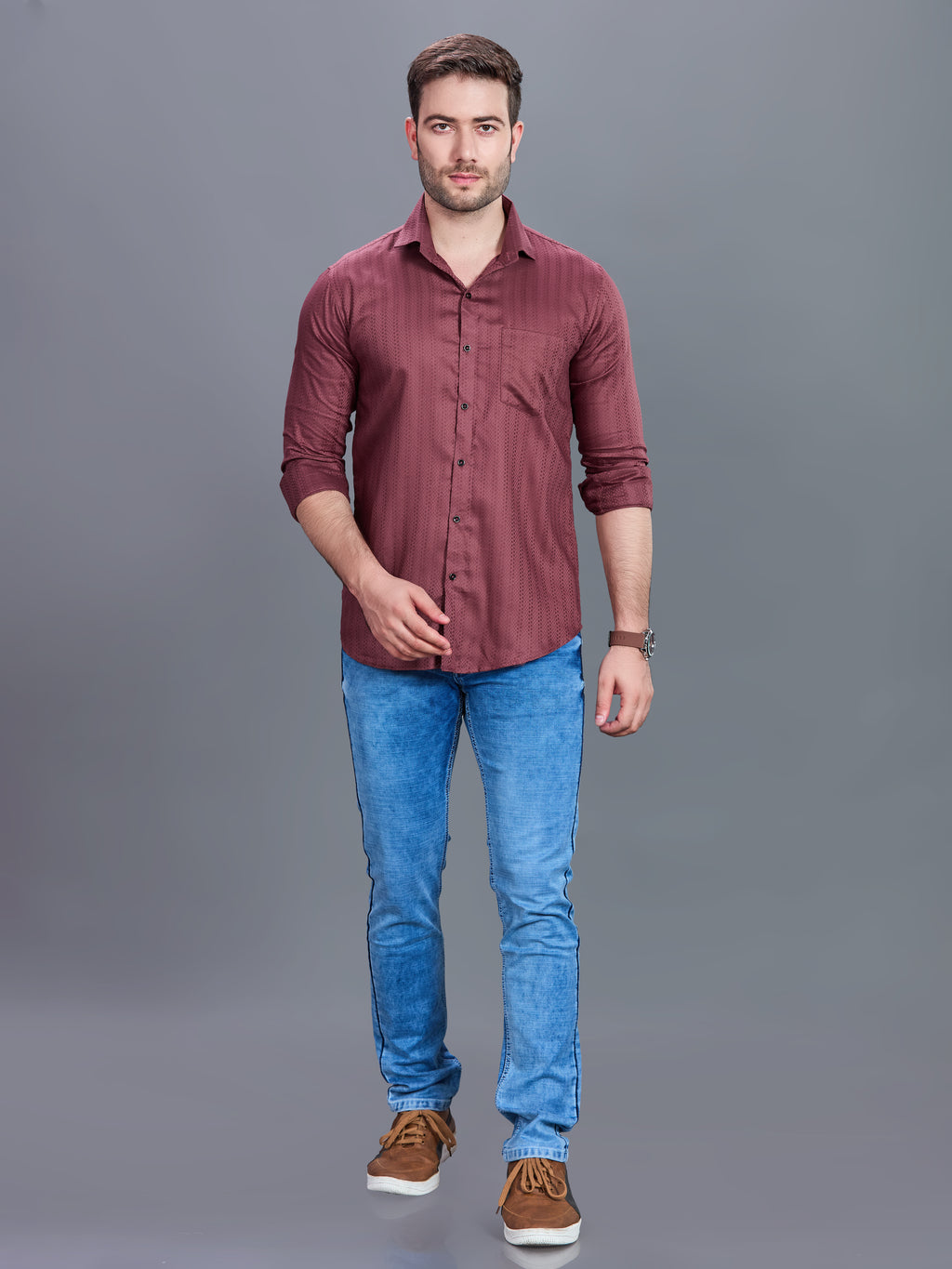 AXZON Wine Textured Printed Shirt for Men