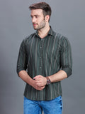 AXZON Dark Grey & Green Striped Formal Shirt for Men