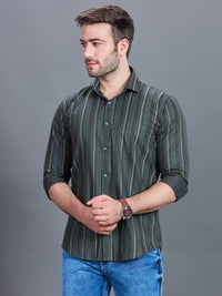 AXZON Dark Grey & Green Striped Formal Shirt for Men