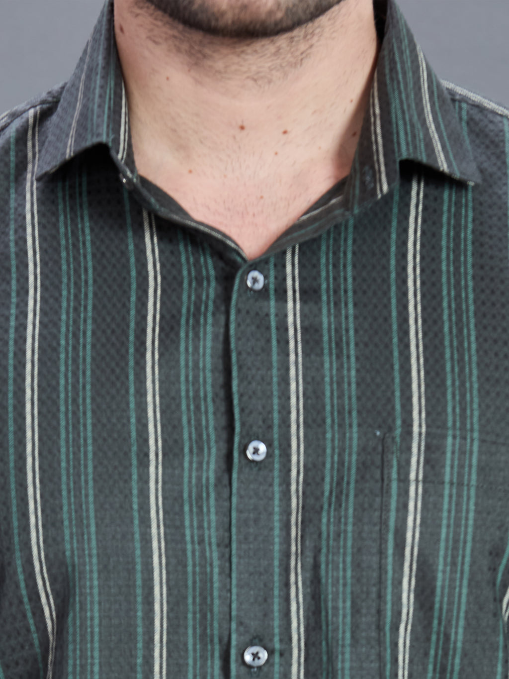 AXZON Dark Grey & Green Striped Formal Shirt for Men