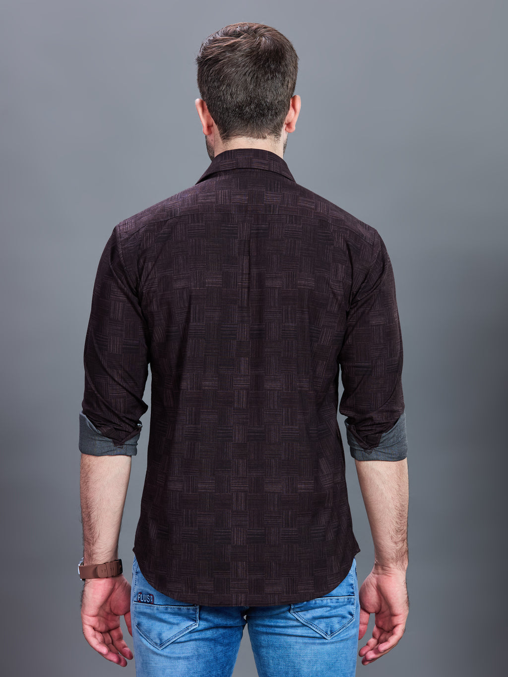 AXZON Dark Brown Geometric Printed Shirt for Men