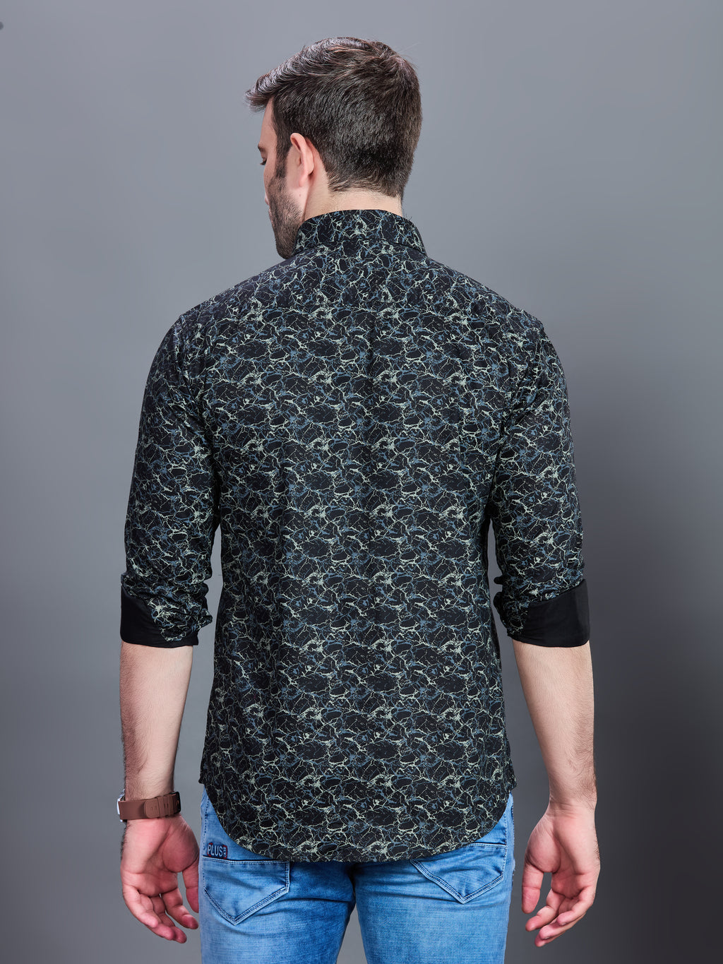 AXZON Black Marble Printed Casual Shirt for Men