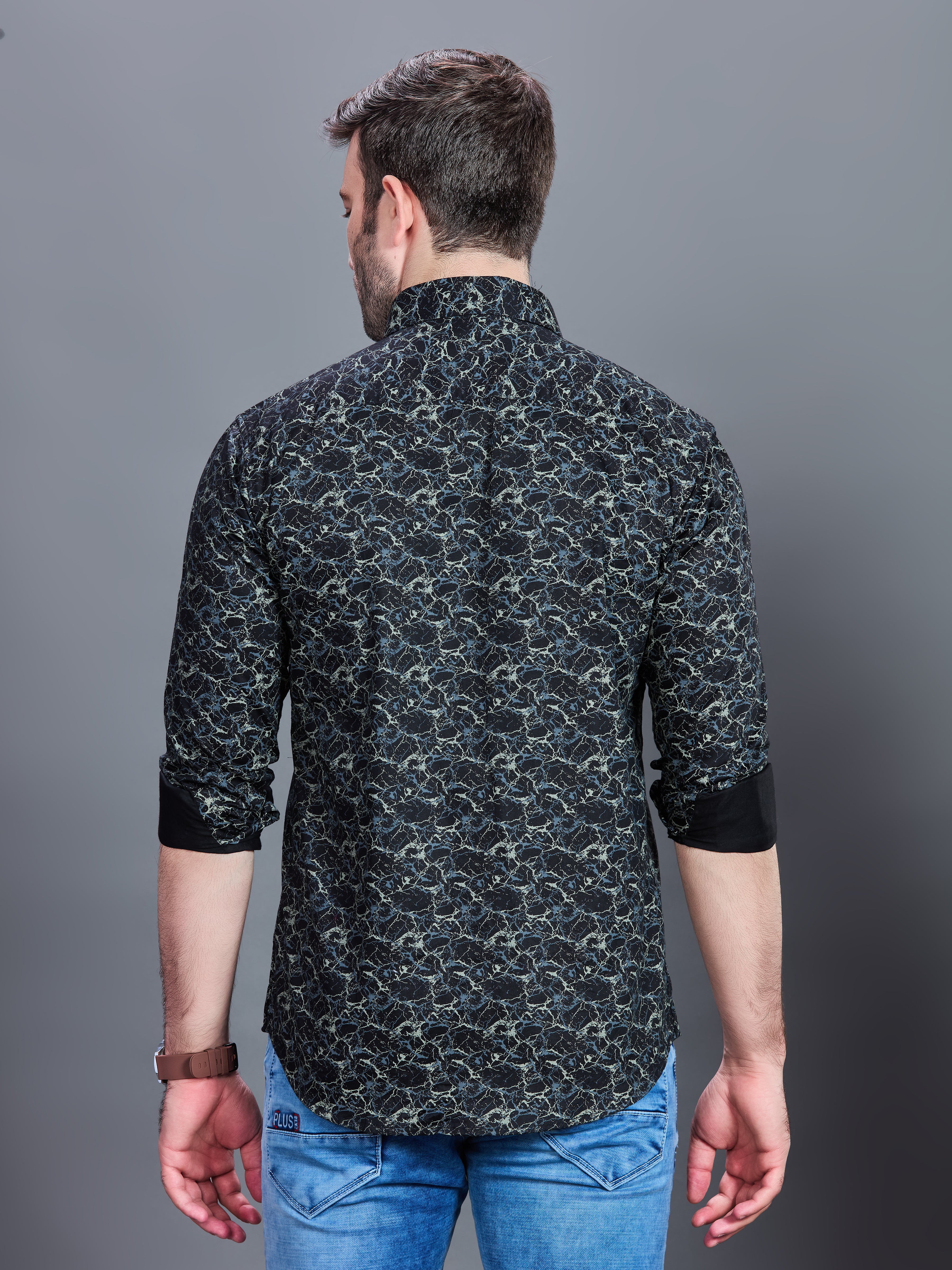 AXZON Black Marble Printed Casual Shirt for Men