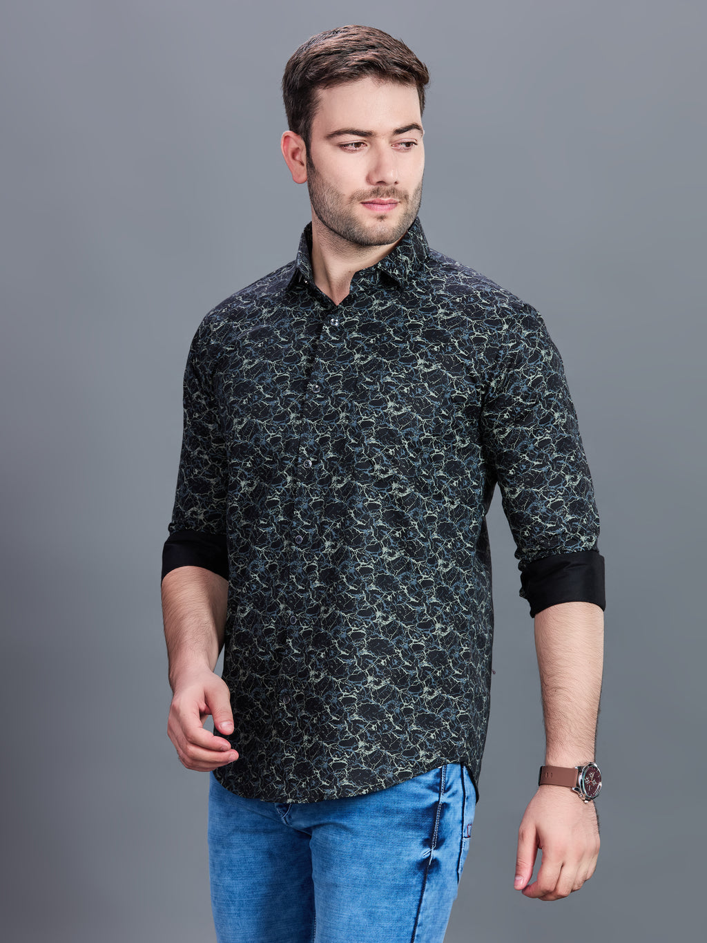 AXZON Black Marble Printed Casual Shirt for Men