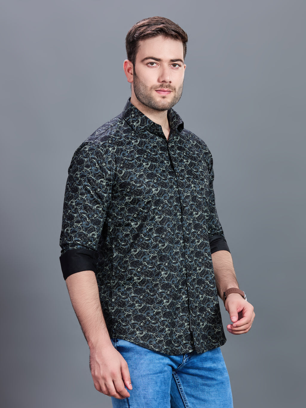 AXZON Black Marble Printed Casual Shirt for Men