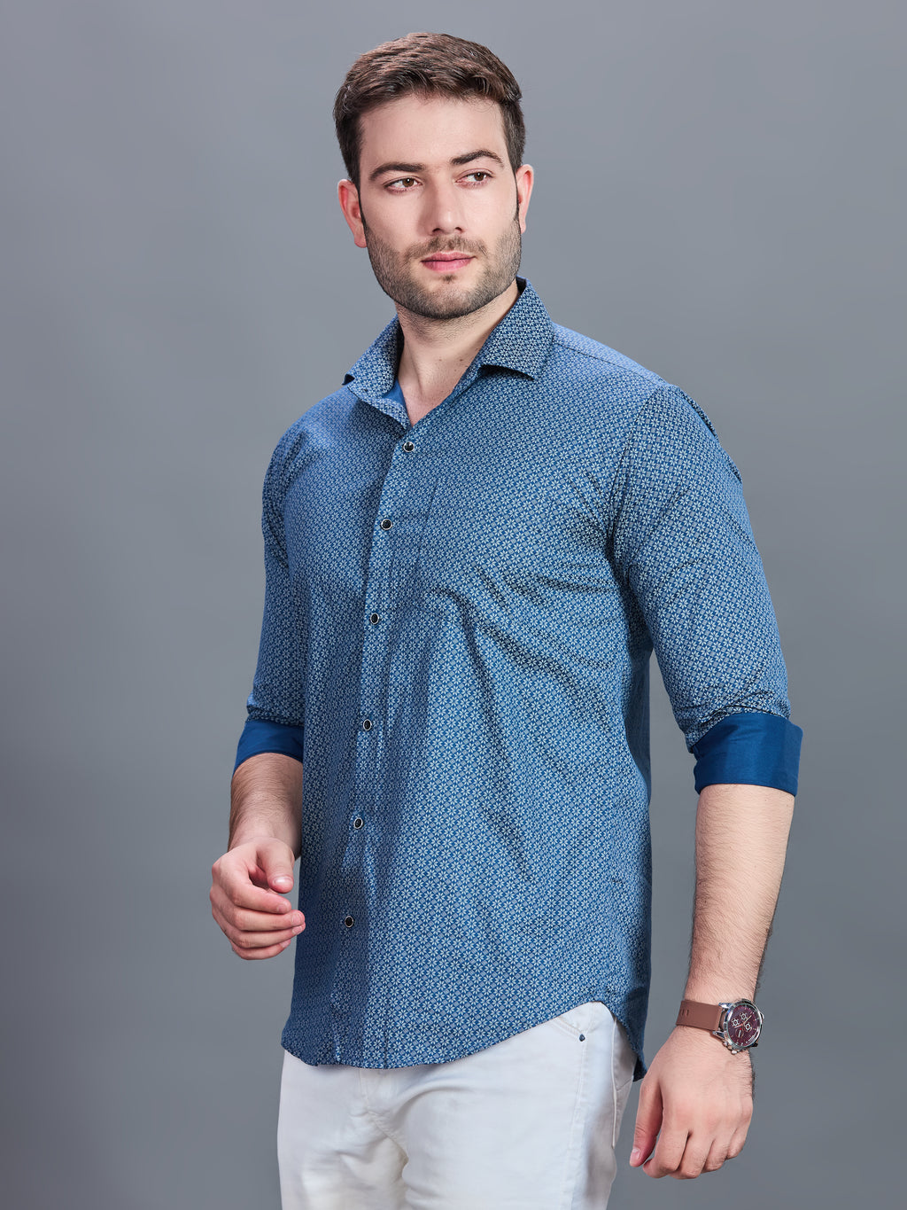 AXZON Blue Floral Printed Casual Shirt for Men